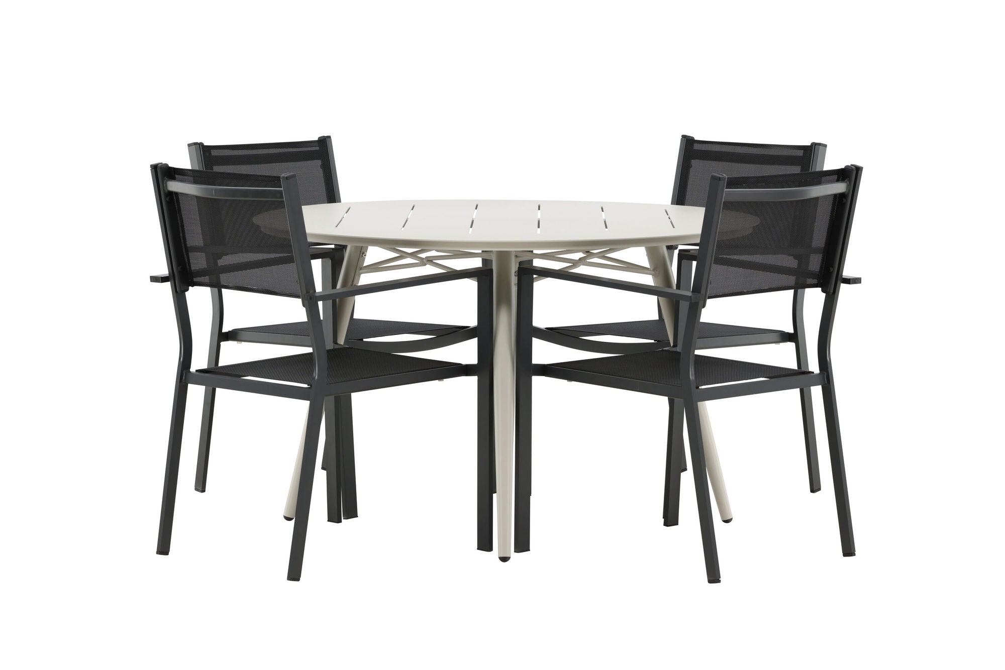 Venture Home Lina spisebord - Beige - rund 120 cm _1+ Copacabana Stacking stol - Black/Black _4