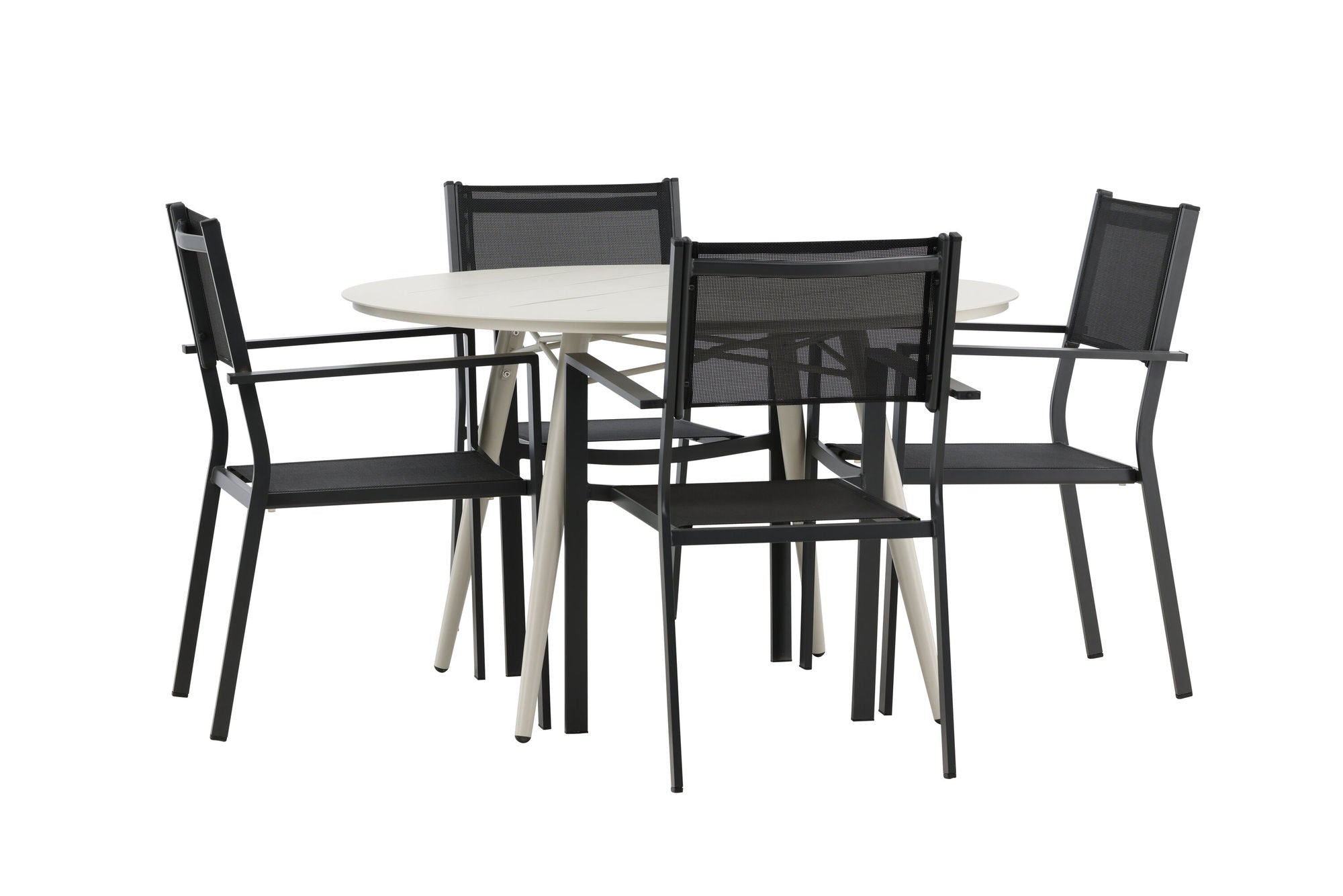 Venture Home Lina spisebord - Beige - rund 120 cm _1+ Copacabana Stacking stol - Black/Black _4