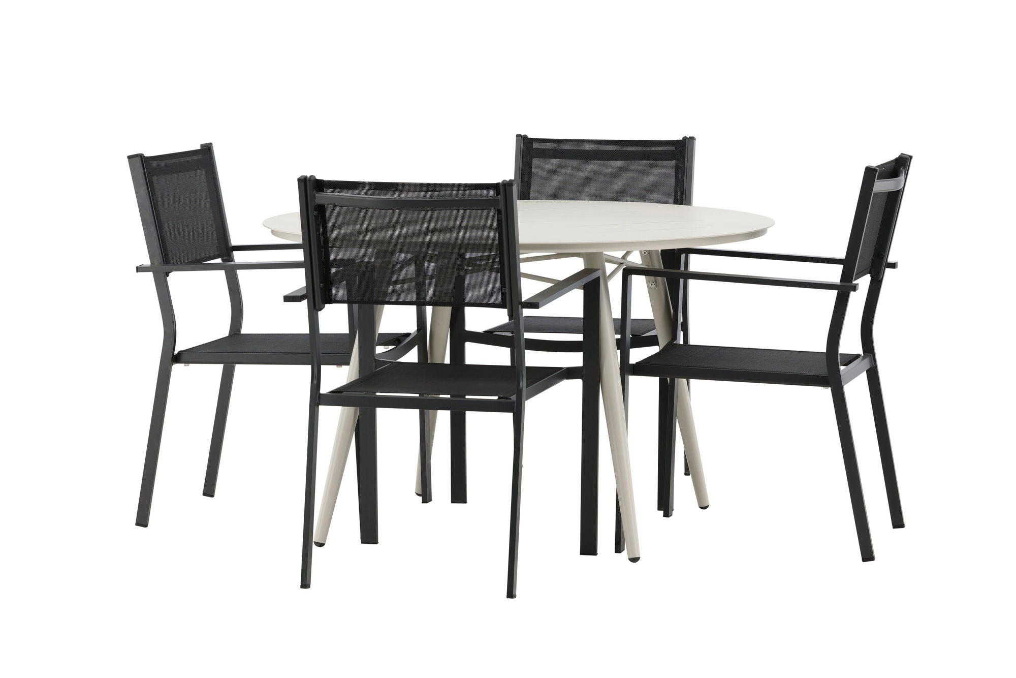 Venture Home Lina spisebord - Beige - rund 120 cm _1+ Copacabana Stacking stol - Black/Black _4