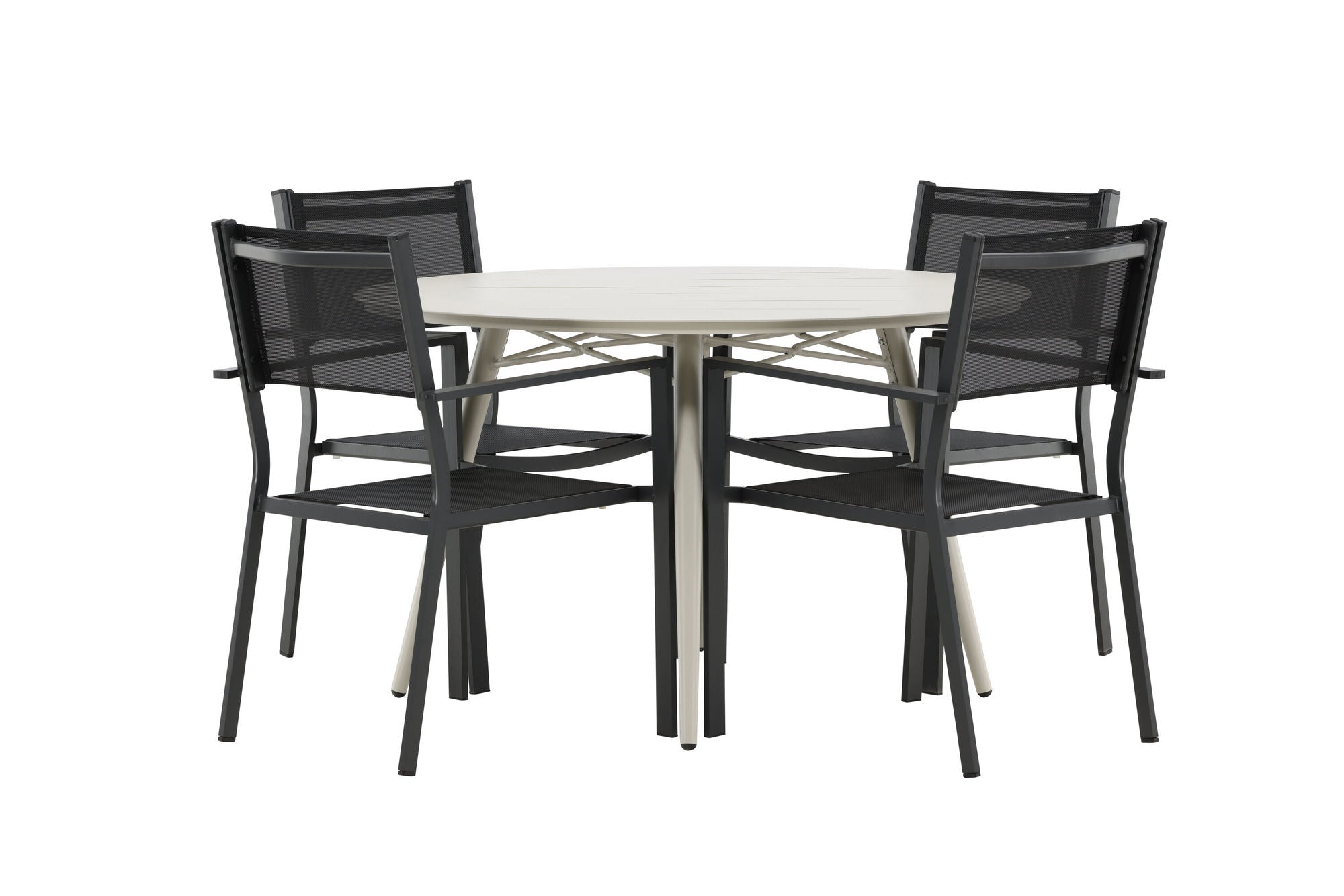 Venture Home Lina spisebord - Beige - rund 120 cm _1+ Copacabana Stacking stol - Black/Black _4