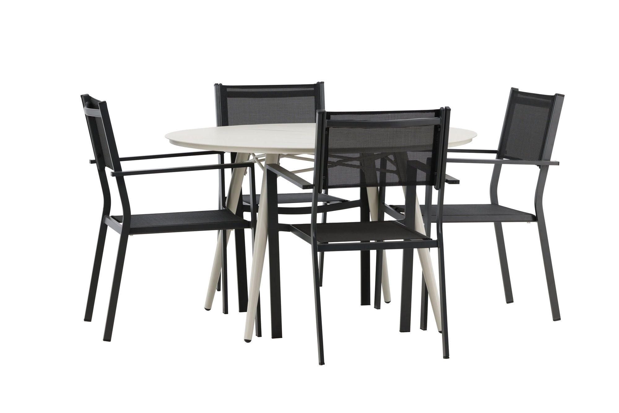 Venture Home Lina spisebord - Beige - rund 120 cm _1+ Copacabana Stacking stol - Black/Black _4