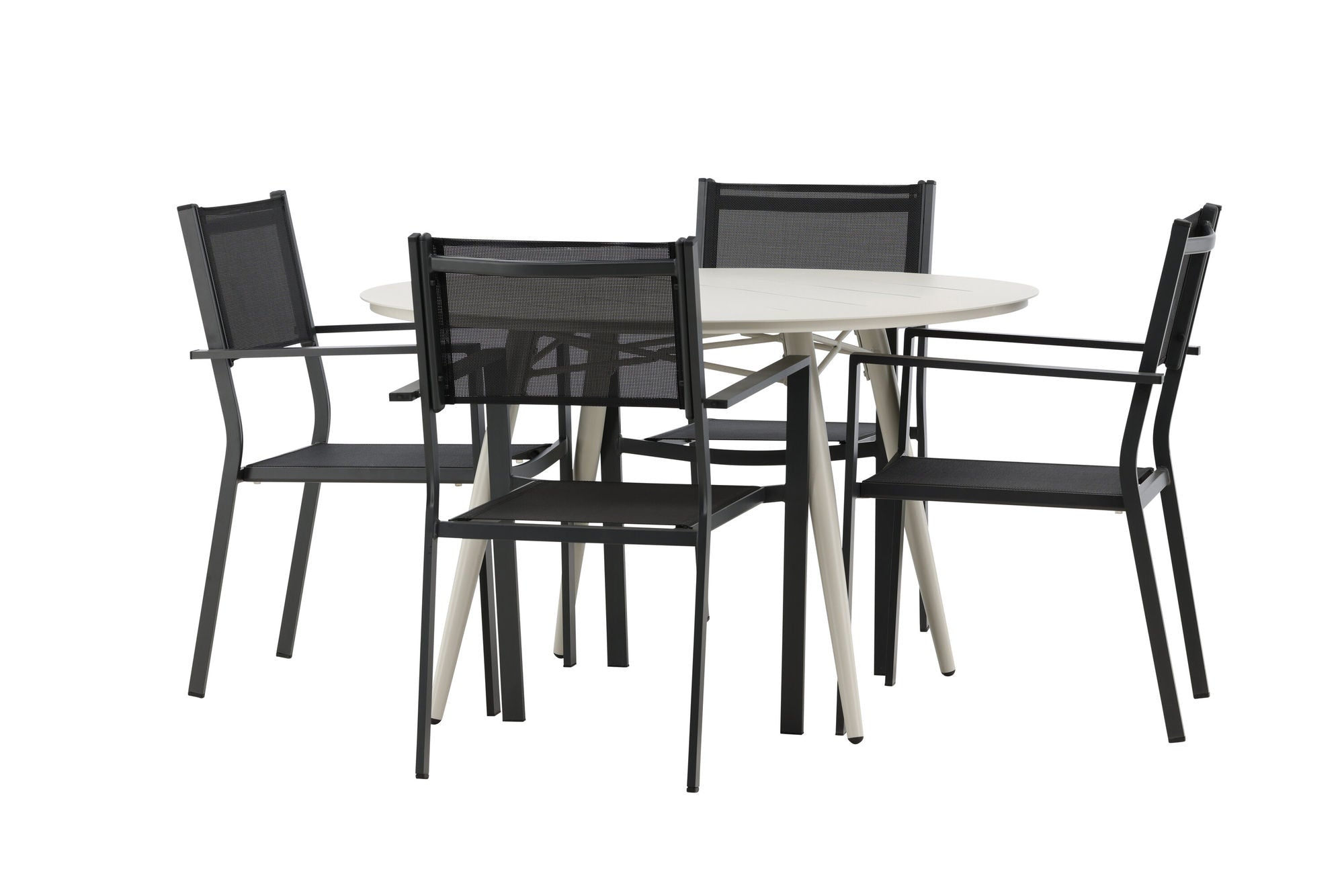 Venture Home Lina spisebord - Beige - rund 120 cm _1+ Copacabana Stacking stol - Black/Black _4