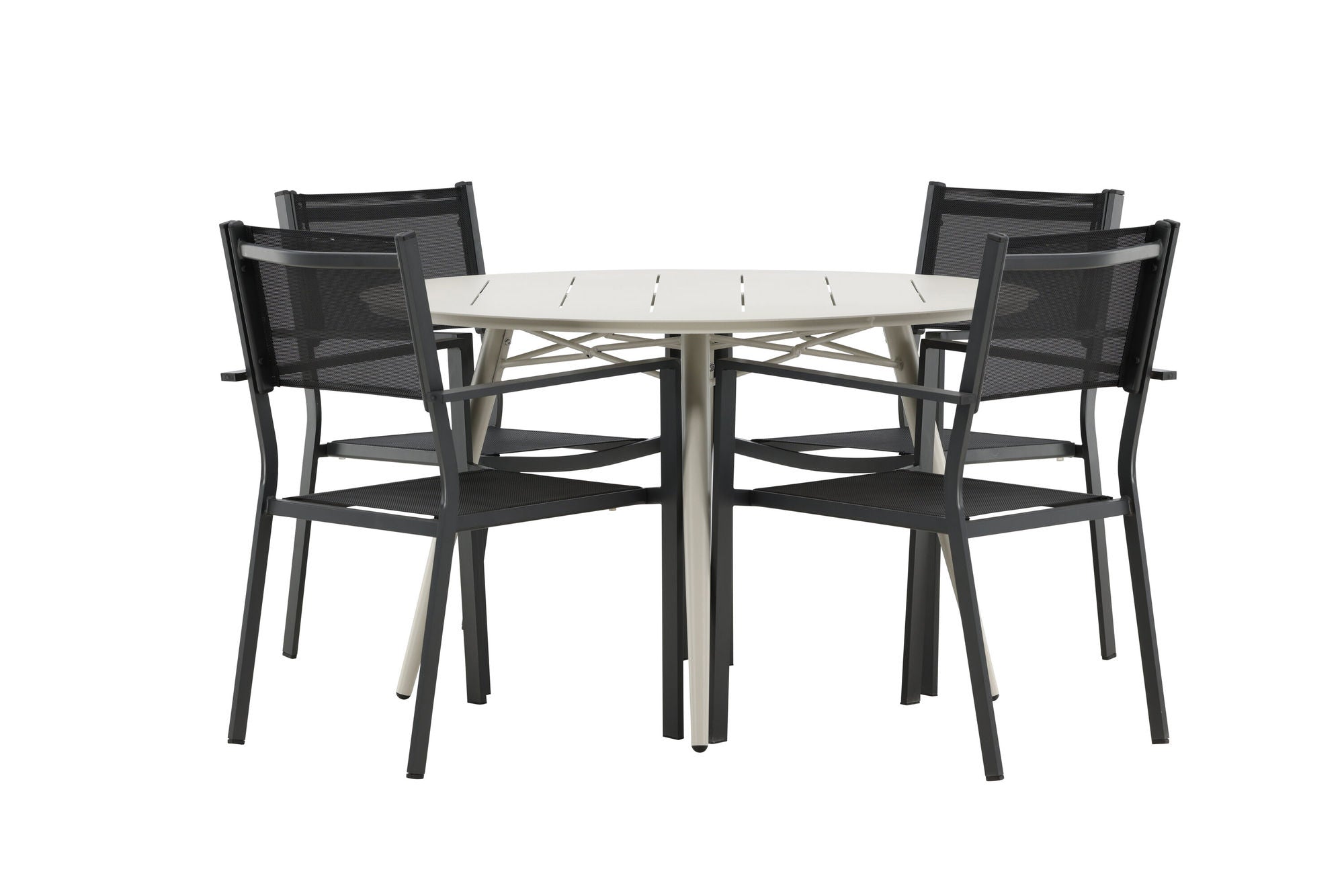 Venture Home Lina spisebord - Beige - rund 120 cm _1+ Copacabana Stacking stol - Black/Black _4