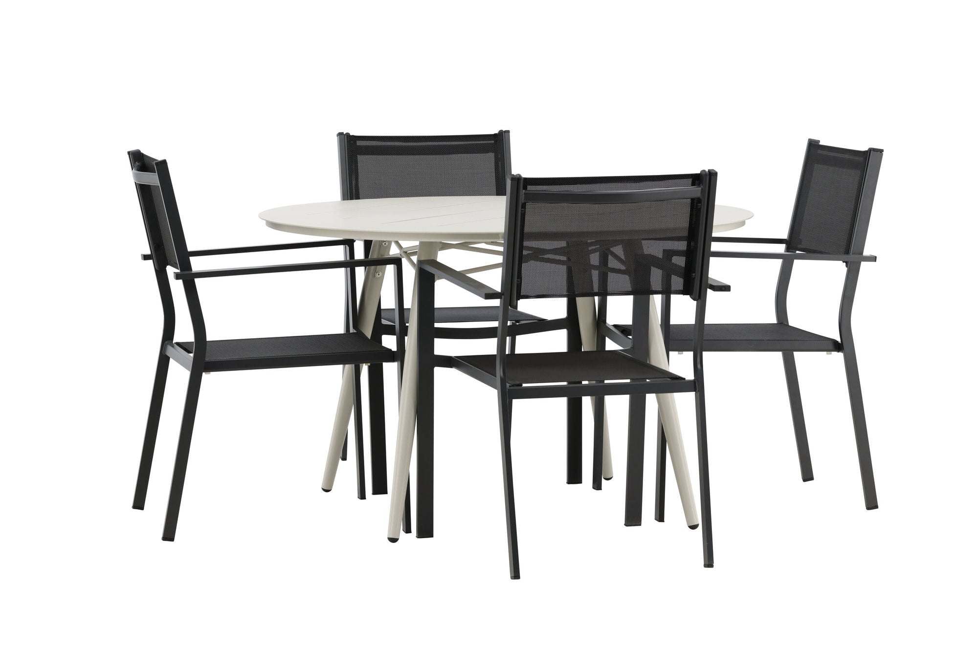 Venture Home Lina spisebord - Beige - rund 120 cm _1+ Copacabana Stacking stol - Black/Black _4