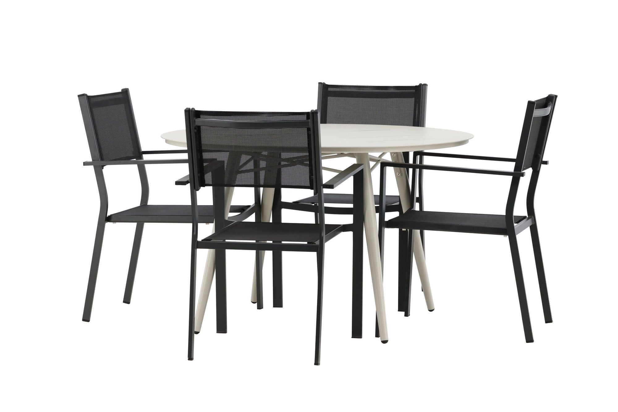 Venture Home Lina spisebord - Beige - rund 120 cm _1+ Copacabana Stacking stol - Black/Black _4
