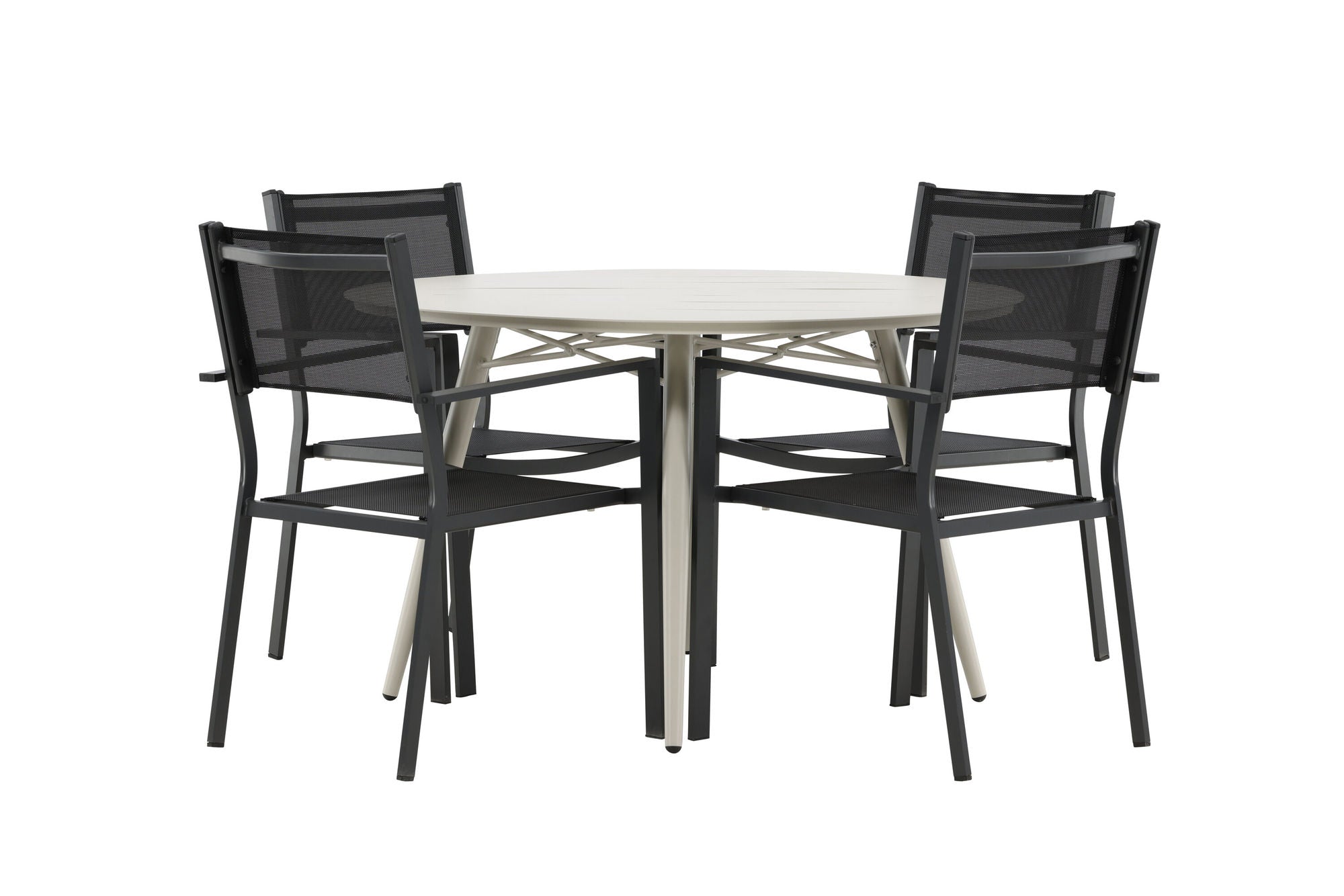 Venture Home Lina spisebord - Beige - rund 120 cm _1+ Copacabana Stacking stol - Black/Black _4