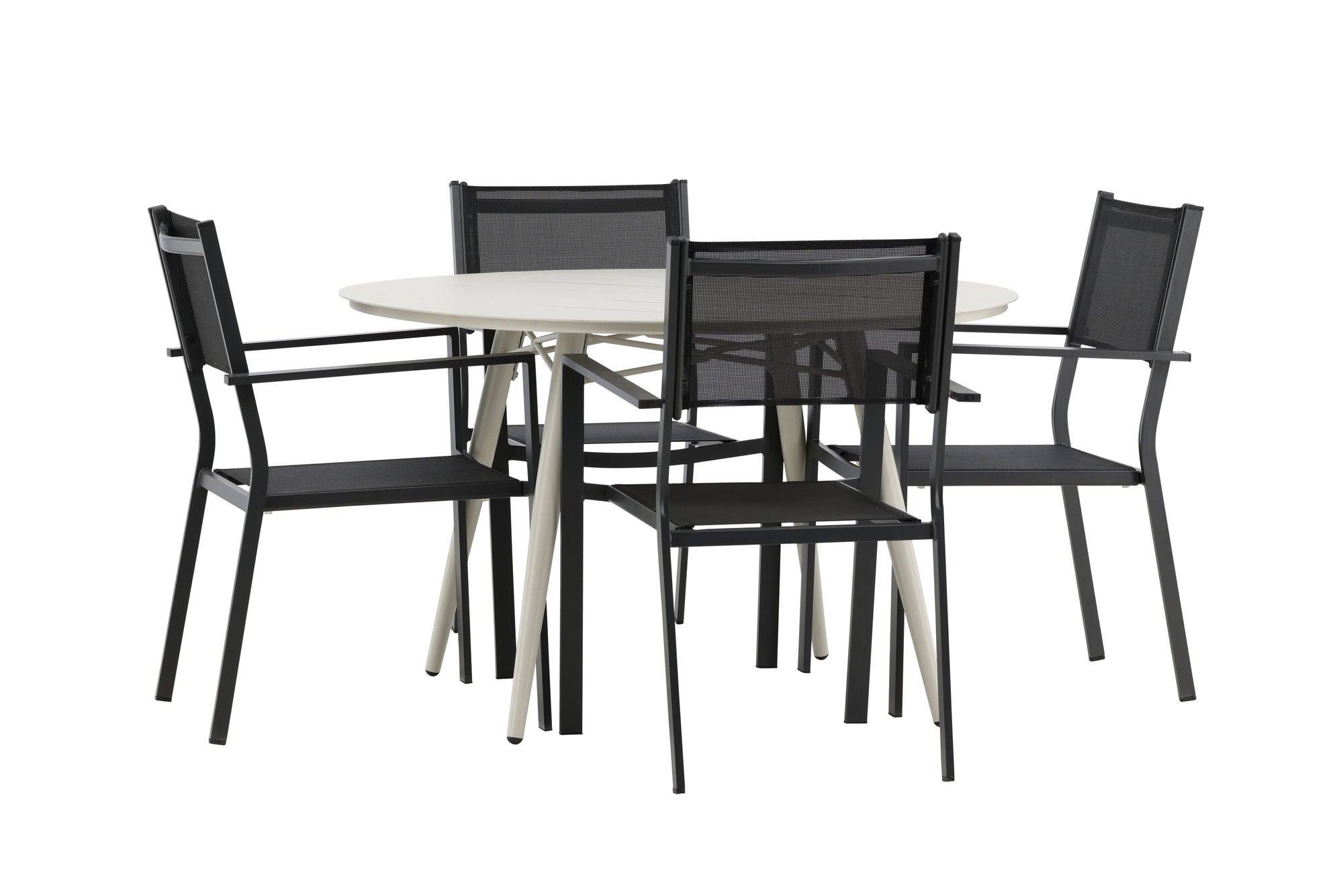 Venture Home Lina spisebord - Beige - rund 120 cm _1+ Copacabana Stacking stol - Black/Black _4