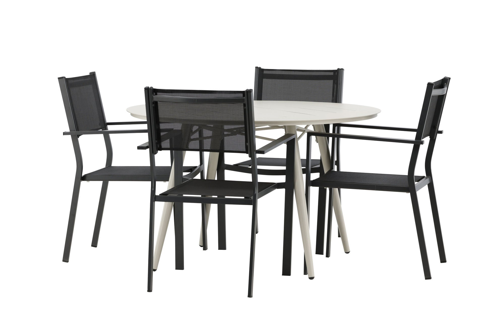 Venture Home Lina spisebord - Beige - rund 120 cm _1+ Copacabana Stacking stol - Black/Black _4