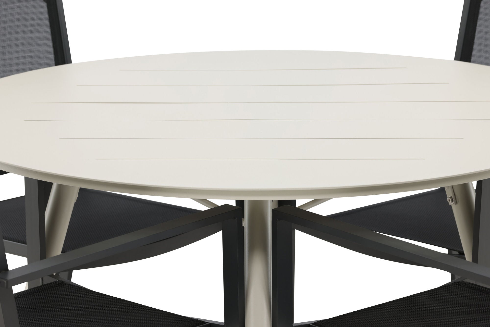 Venture Home Lina spisebord - Beige - rund 120 cm _1+ Copacabana Stacking stol - Black/Black _4