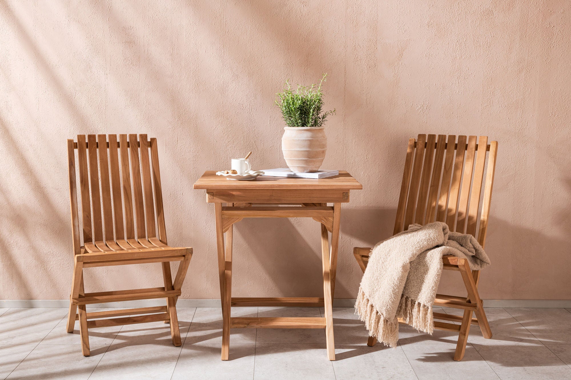 Venture Home Ghana - Folding bord- Natural - Teak - 70*70cm _1+ Ghana - Folding stol- Natural - Teak - _2