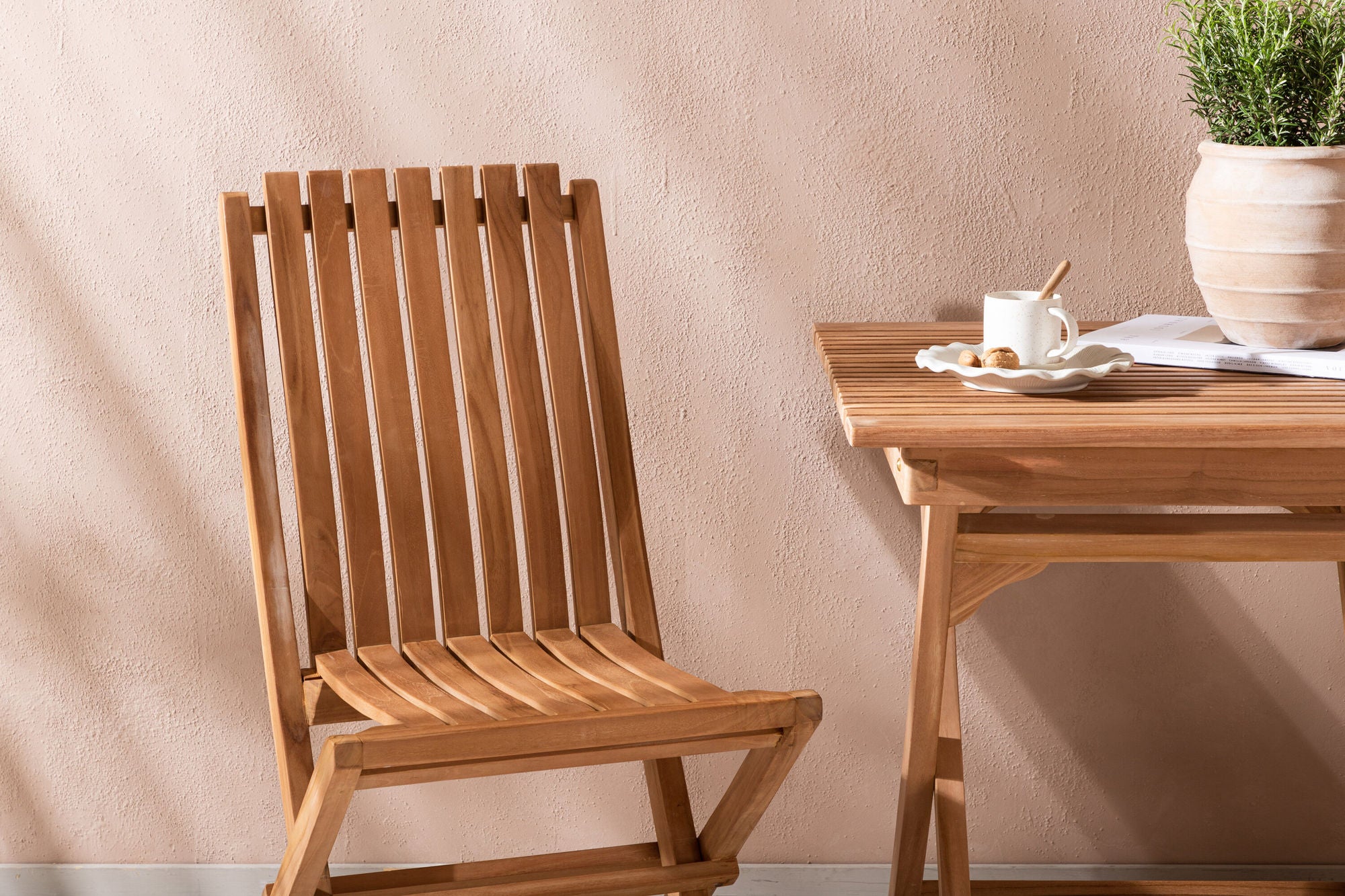 Venture Home Ghana - Folding bord- Natural - Teak - 70*70cm _1+ Ghana - Folding stol- Natural - Teak - _2