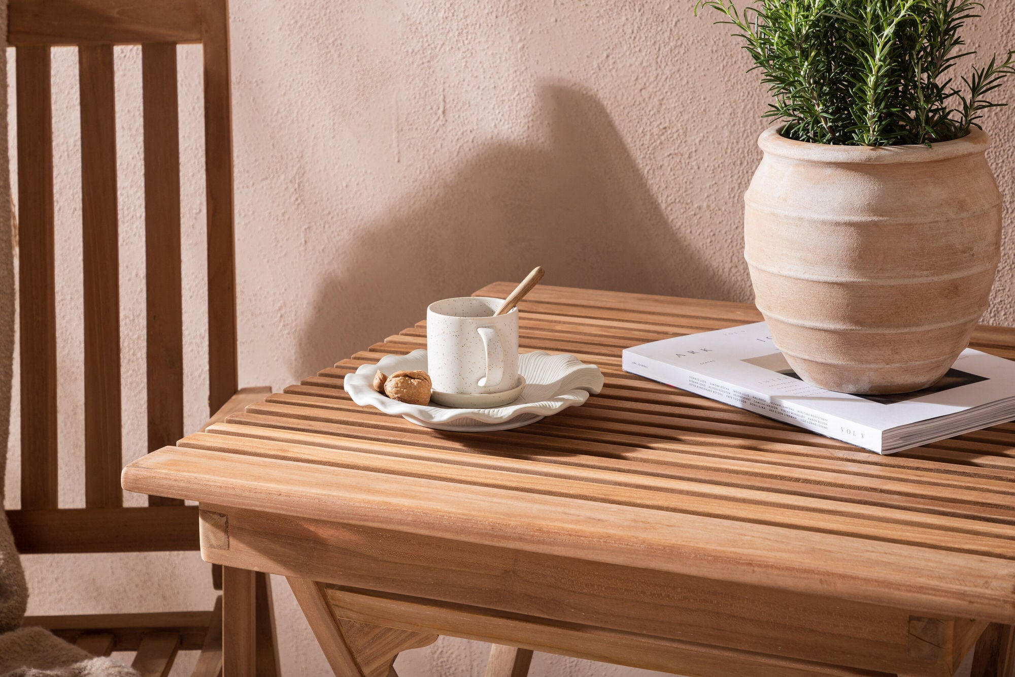 Venture Home Ghana - Folding bord- Natural - Teak - 70*70cm _1+ Kenya 5-position Folding stol - Teak _2