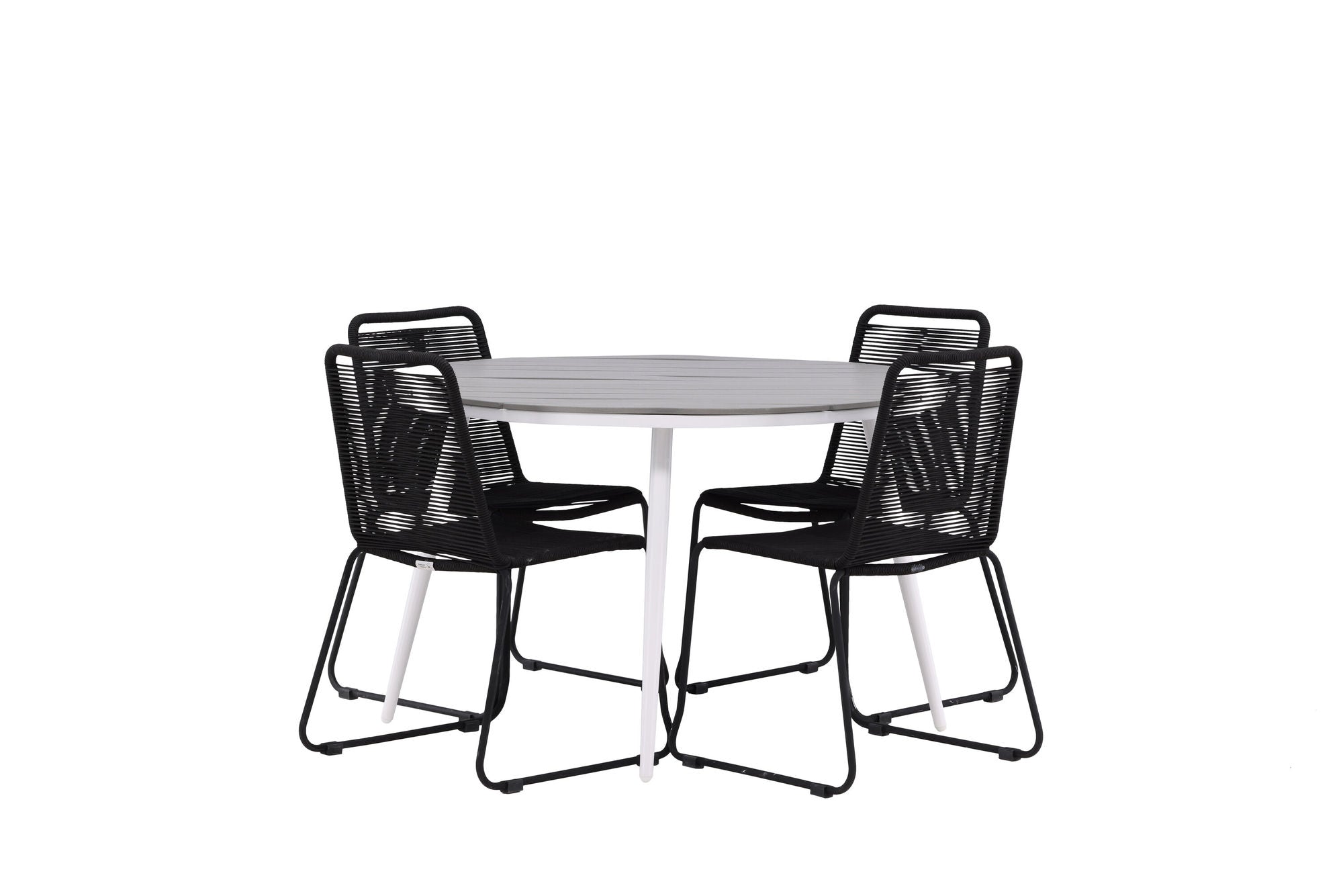 Venture Home Break - spisebord rund- White / Grey - Alu / Aintwood - 120ø _1+ Lindos Stacking stol - Black Alu / Black Rope _4