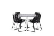 Venture Home Break - spisebord rund- White / Grey - Alu / Aintwood - 120ø _1+ Lindos Stacking stol - Black Alu / Black Rope _4