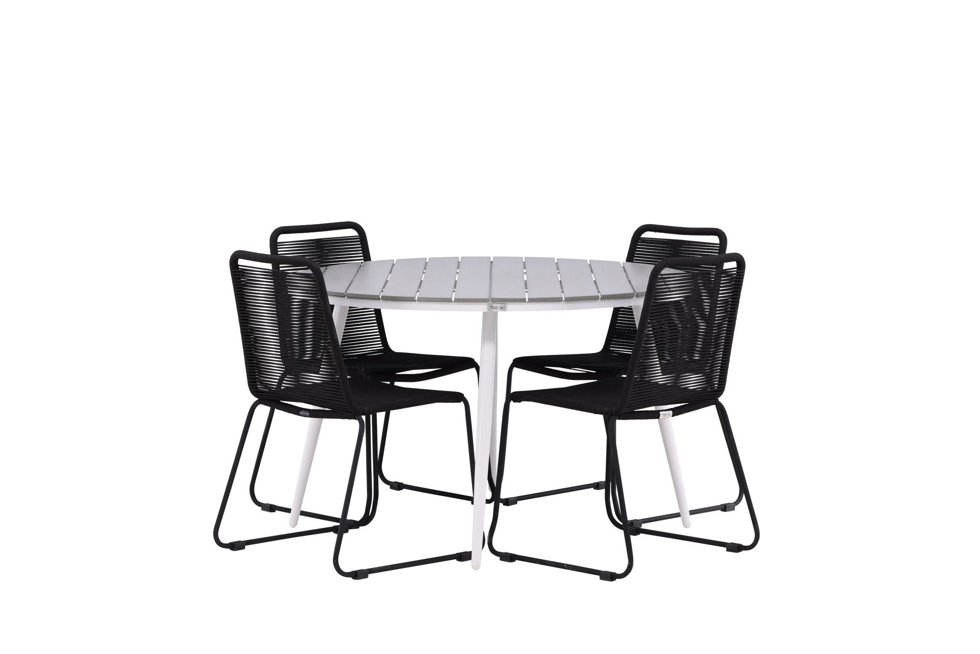 Venture Home Break - spisebord rund- White / Grey - Alu / Aintwood - 120ø _1+ Lindos Stacking stol - Black Alu / Black Rope _4