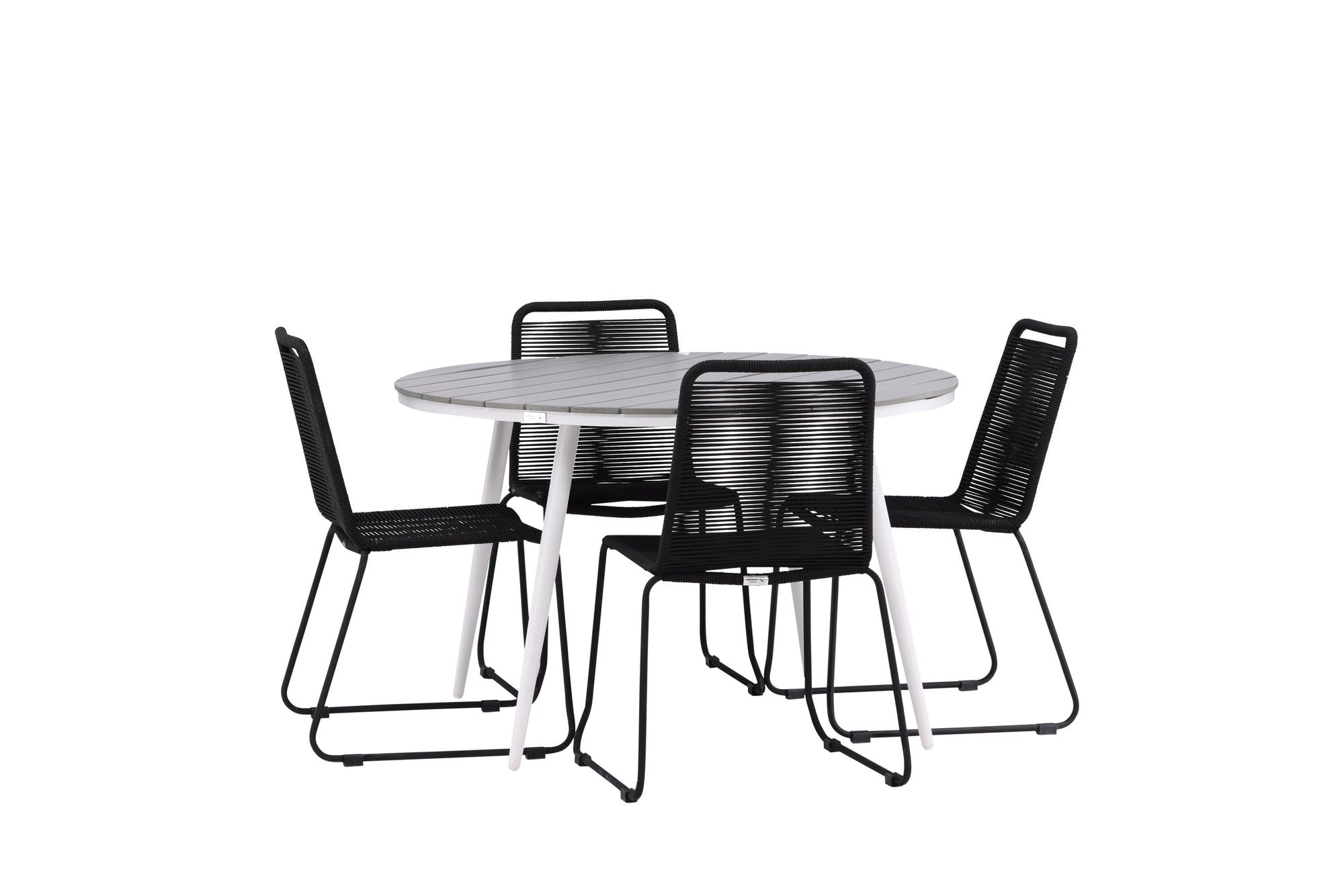 Venture Home Break - spisebord rund- White / Grey - Alu / Aintwood - 120ø _1+ Lindos Stacking stol - Black Alu / Black Rope _4