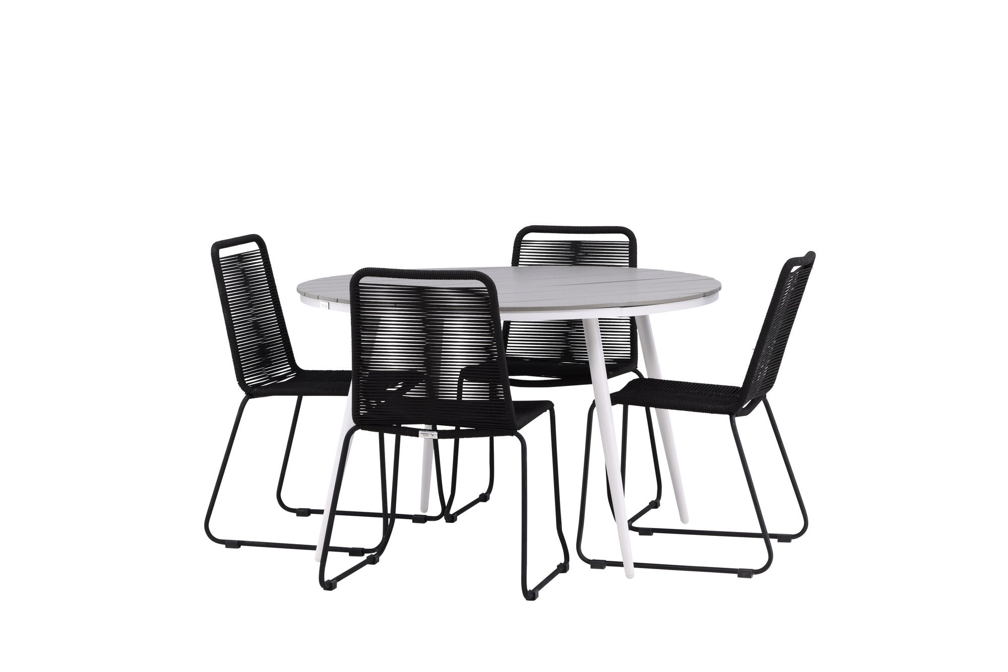 Venture Home Break - spisebord rund- White / Grey - Alu / Aintwood - 120ø _1+ Lindos Stacking stol - Black Alu / Black Rope _4
