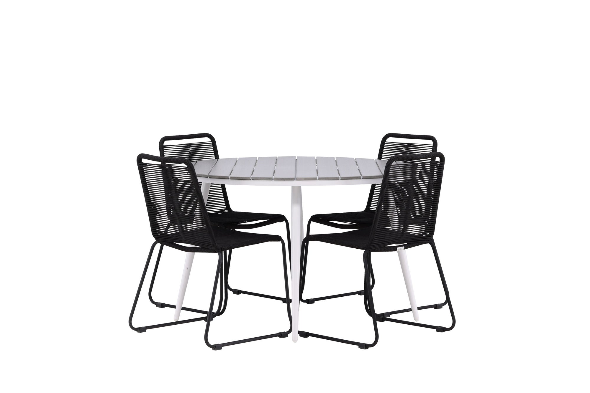Venture Home Break - spisebord rund- White / Grey - Alu / Aintwood - 120ø _1+ Lindos Stacking stol - Black Alu / Black Rope _4