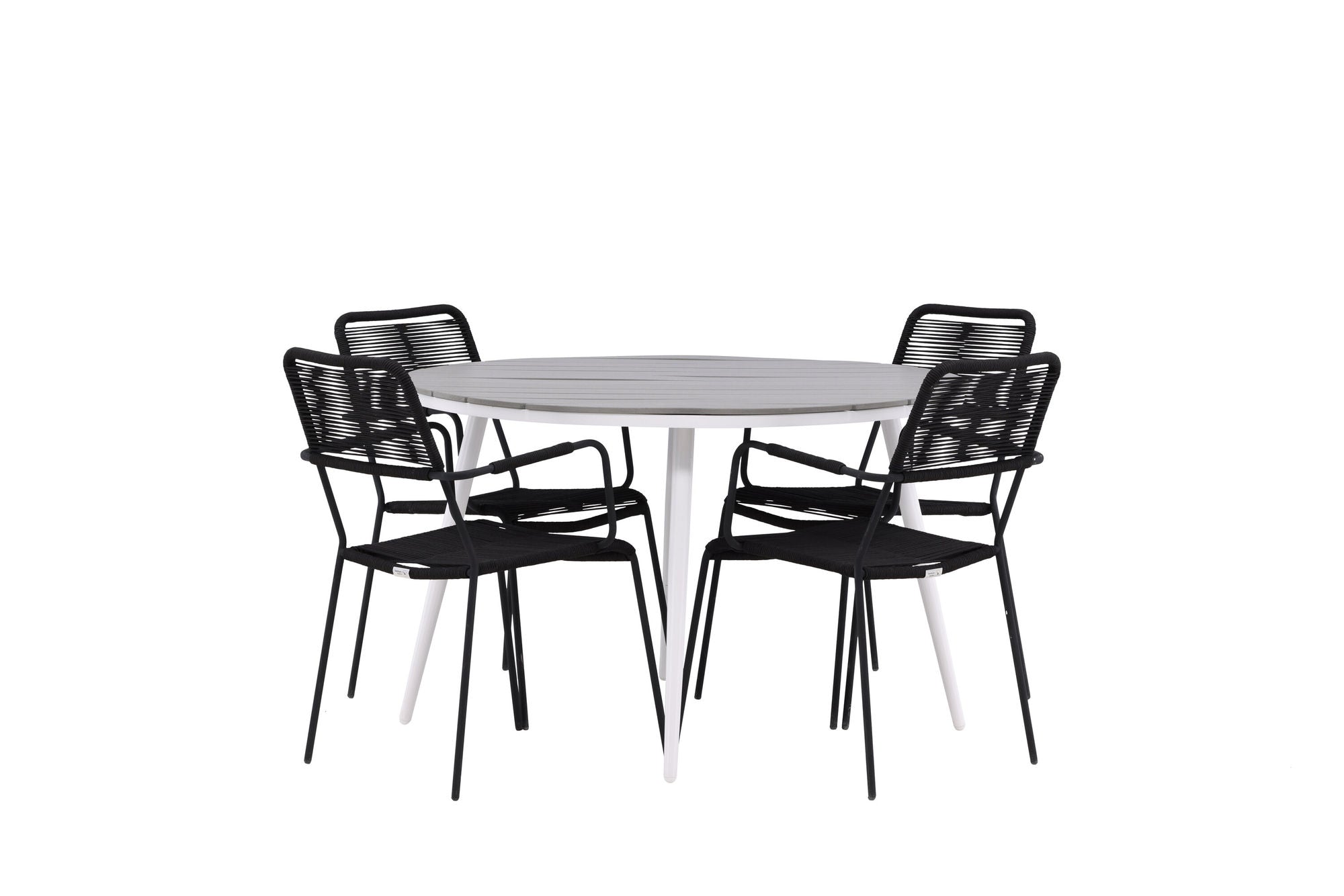 Venture Home Break - spisebord rund- White / Grey - Alu / Aintwood - 120ø _1+ Lindos Armchair - Black Alu / Black Rope _4