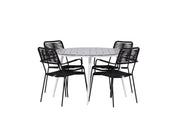 Venture Home Break - spisebord rund- White / Grey - Alu / Aintwood - 120ø _1+ Lindos Armchair - Black Alu / Black Rope _4
