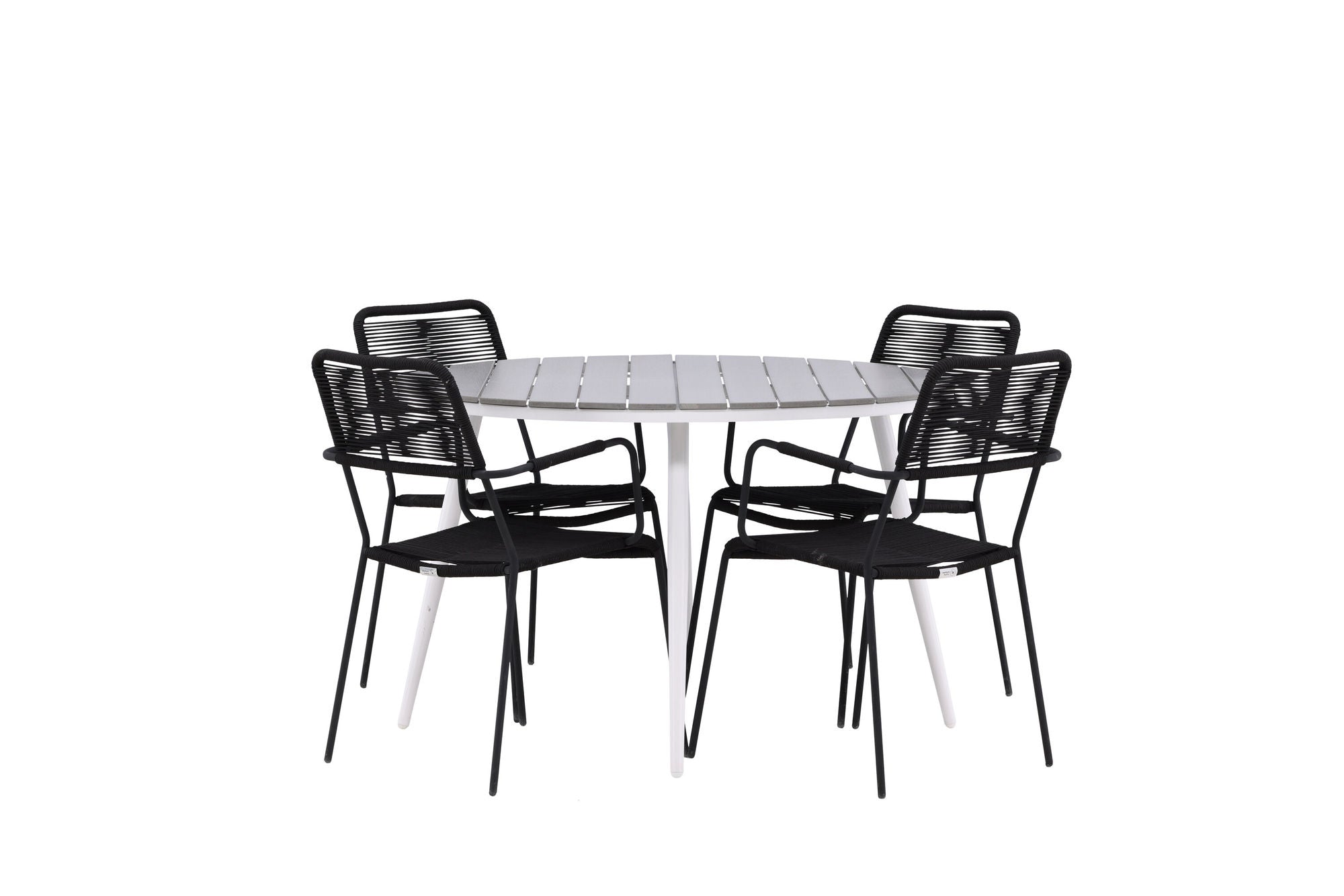 Venture Home Break - spisebord rund- White / Grey - Alu / Aintwood - 120ø _1+ Lindos Armchair - Black Alu / Black Rope _4