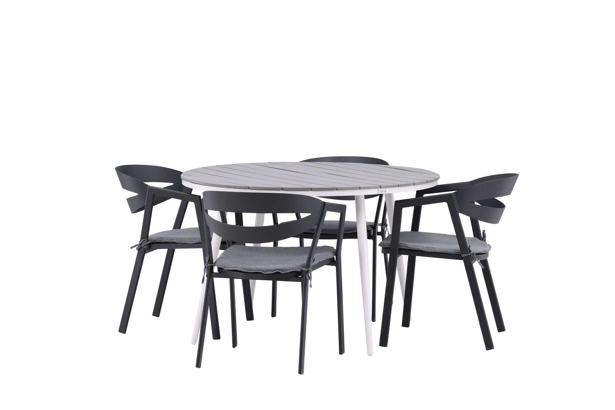 Venture Home Break - spisebord rund- White / Grey - Alu / Aintwood - 120ø _1+ Slit - Spisebordsstol inc Cushion- Black /Grey - Aluminium - _4