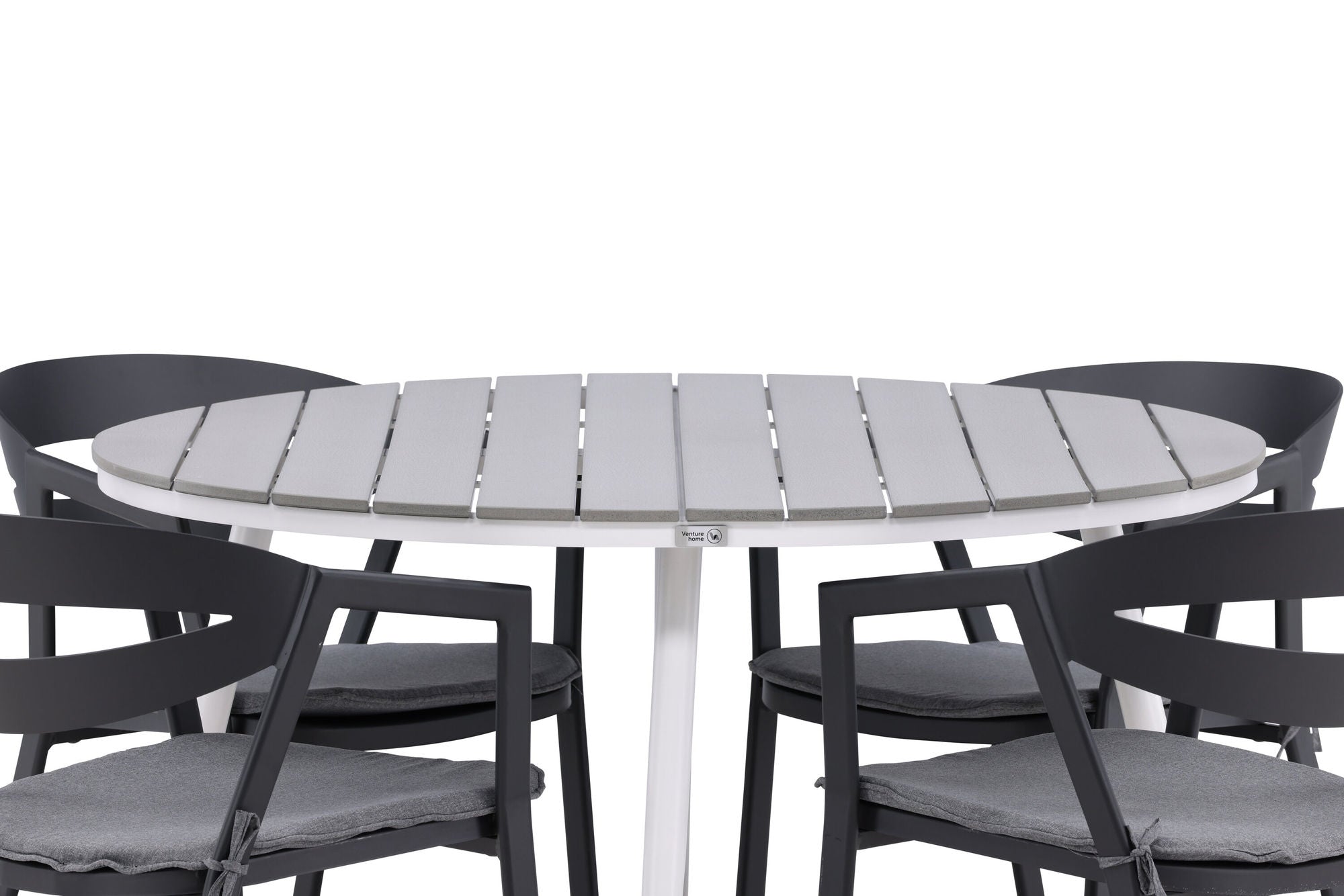 Venture Home Break - spisebord rund- White / Grey - Alu / Aintwood - 120ø _1+ Slit - Spisebordsstol inc Cushion- Black /Grey - Aluminium - _4
