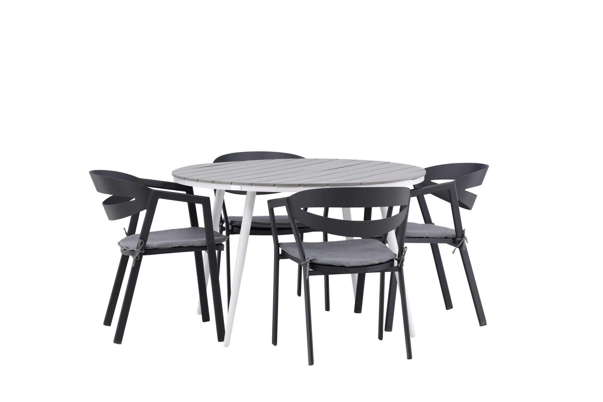 Venture Home Break - spisebord rund- White / Grey - Alu / Aintwood - 120ø _1+ Slit - Spisebordsstol inc Cushion- Black /Grey - Aluminium - _4
