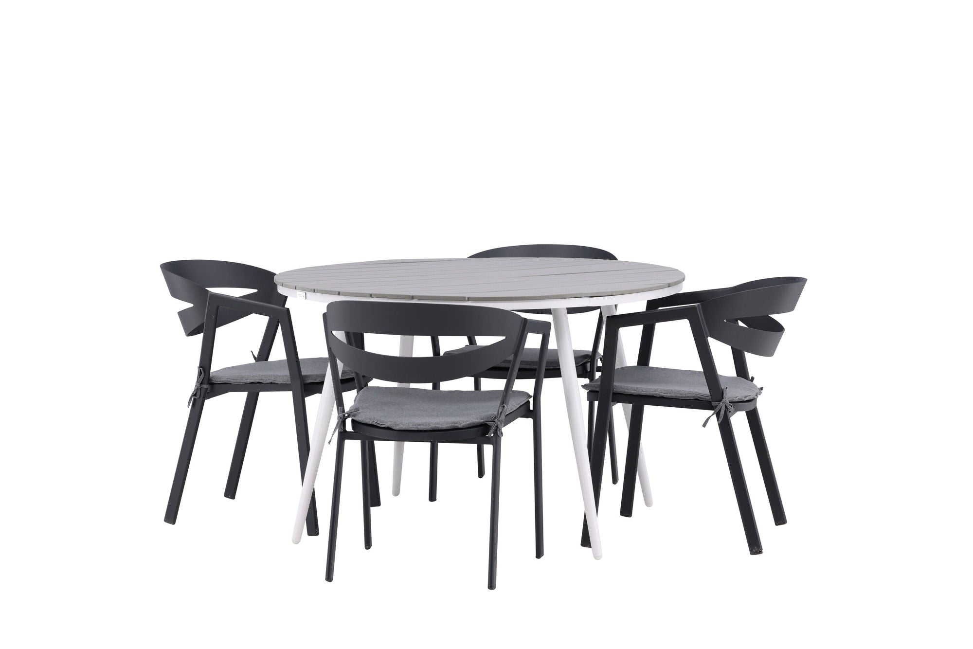 Venture Home Break - spisebord rund- White / Grey - Alu / Aintwood - 120ø _1+ Slit - Spisebordsstol inc Cushion- Black /Grey - Aluminium - _4