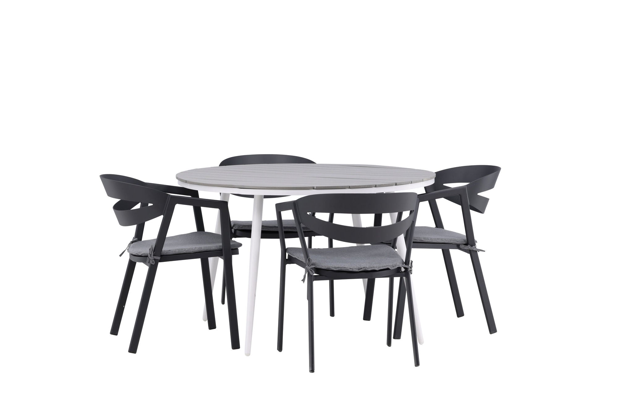 Venture Home Break - spisebord rund- White / Grey - Alu / Aintwood - 120ø _1+ Slit - Spisebordsstol inc Cushion- Black /Grey - Aluminium - _4