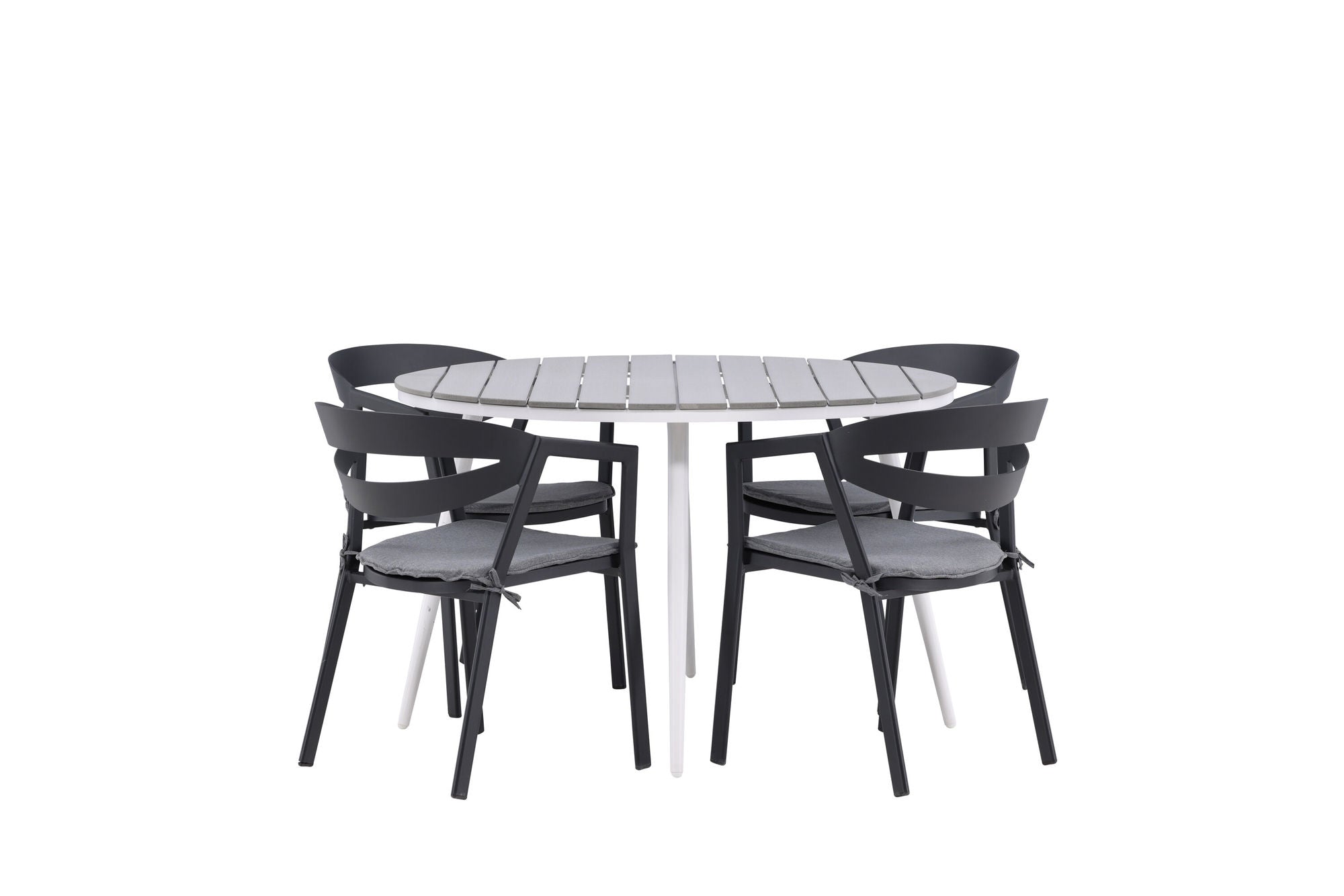 Venture Home Break - spisebord rund- White / Grey - Alu / Aintwood - 120ø _1+ Slit - Spisebordsstol inc Cushion- Black /Grey - Aluminium - _4