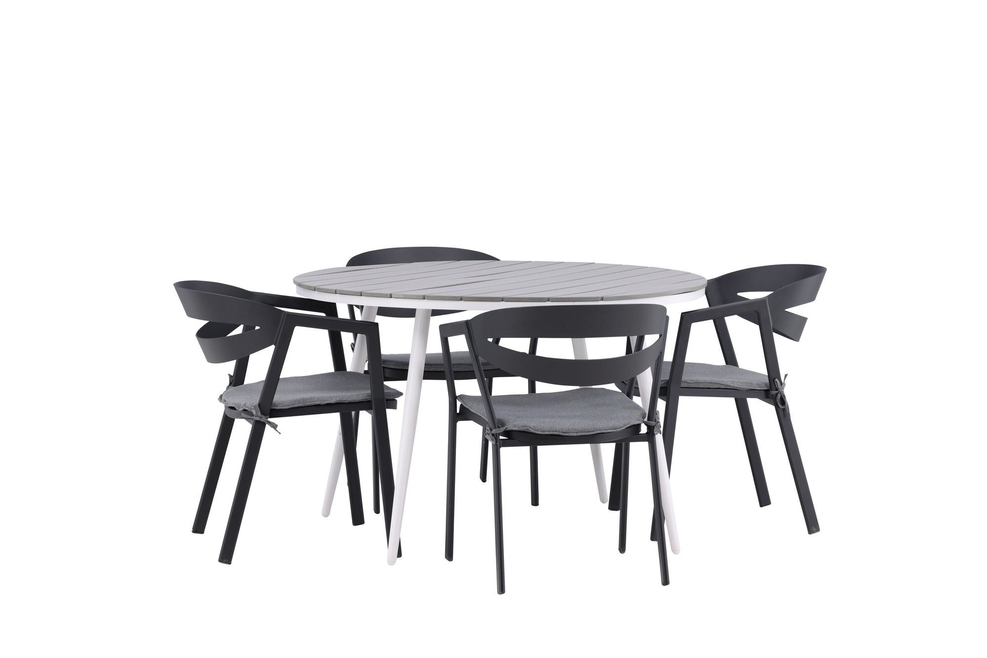 Venture Home Break - spisebord rund- White / Grey - Alu / Aintwood - 120ø _1+ Slit - Spisebordsstol inc Cushion- Black /Grey - Aluminium - _4