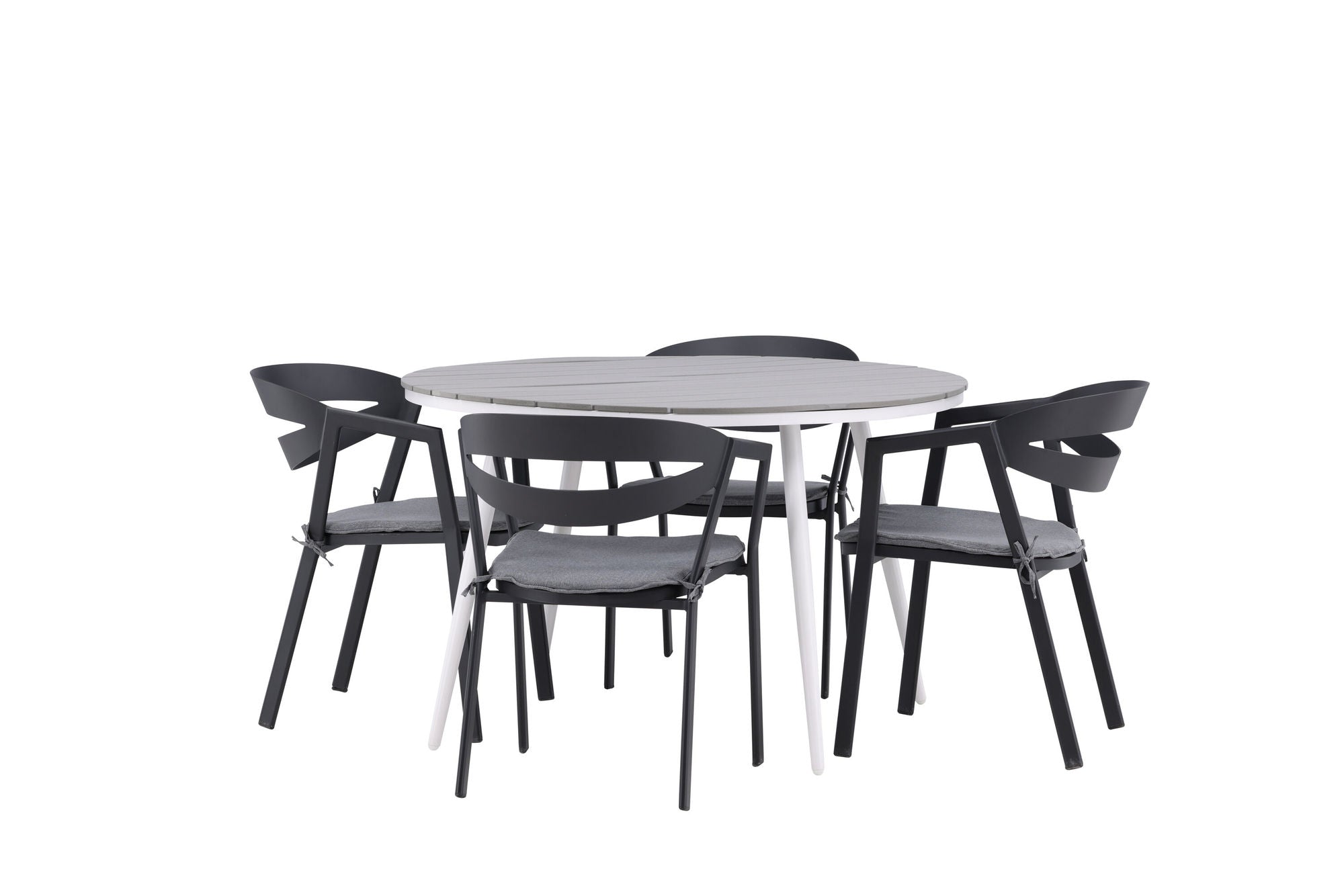 Venture Home Break - spisebord rund- White / Grey - Alu / Aintwood - 120ø _1+ Slit - Spisebordsstol inc Cushion- Black /Grey - Aluminium - _4