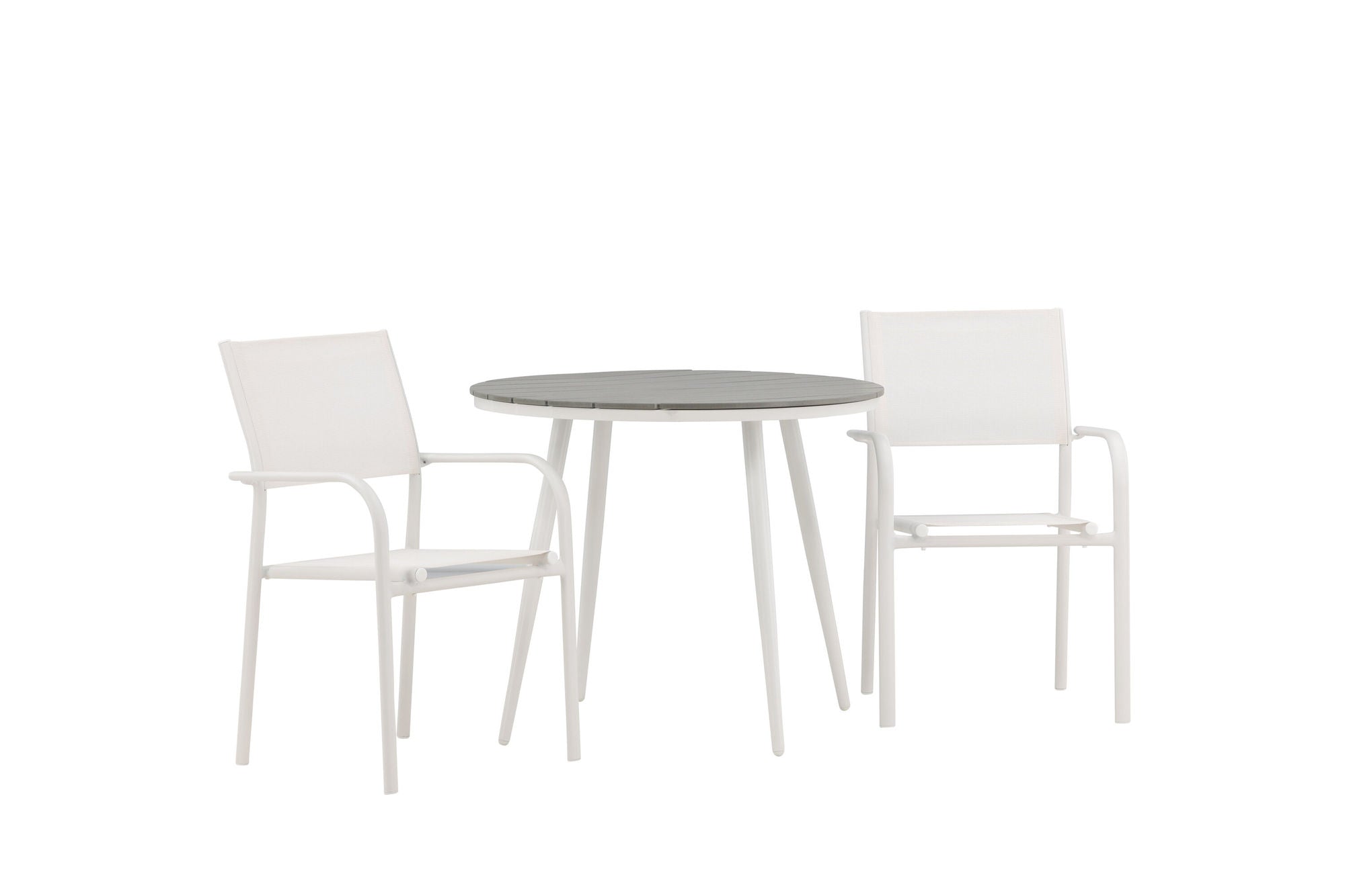 Venture Home Break - spisebord rund- White / Grey - Alu / Aintwood - 90ø _1+ Santorini Arm stol (Stackable) - White Alu / White Textilene _2
