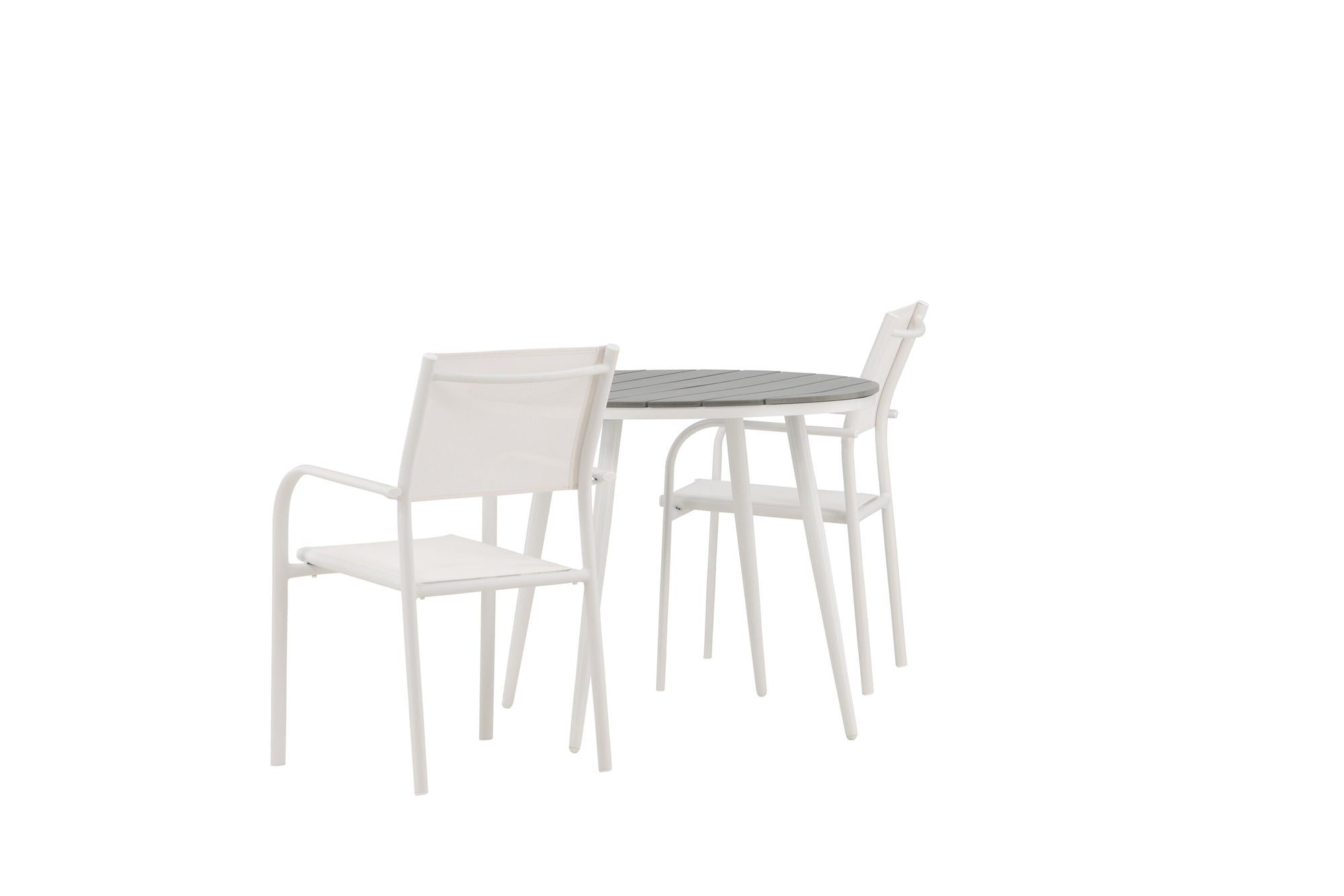 Venture Home Break - spisebord rund- White / Grey - Alu / Aintwood - 90ø _1+ Santorini Arm stol (Stackable) - White Alu / White Textilene _2