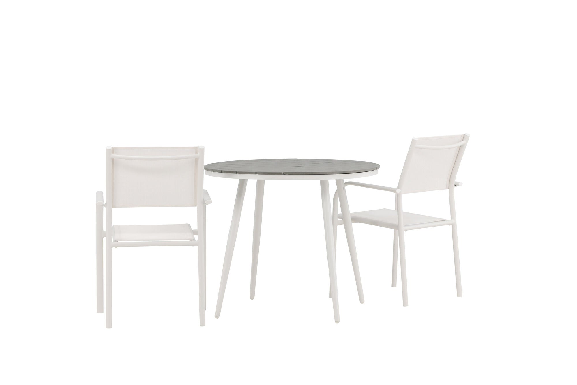Venture Home Break - spisebord rund- White / Grey - Alu / Aintwood - 90ø _1+ Santorini Arm stol (Stackable) - White Alu / White Textilene _2
