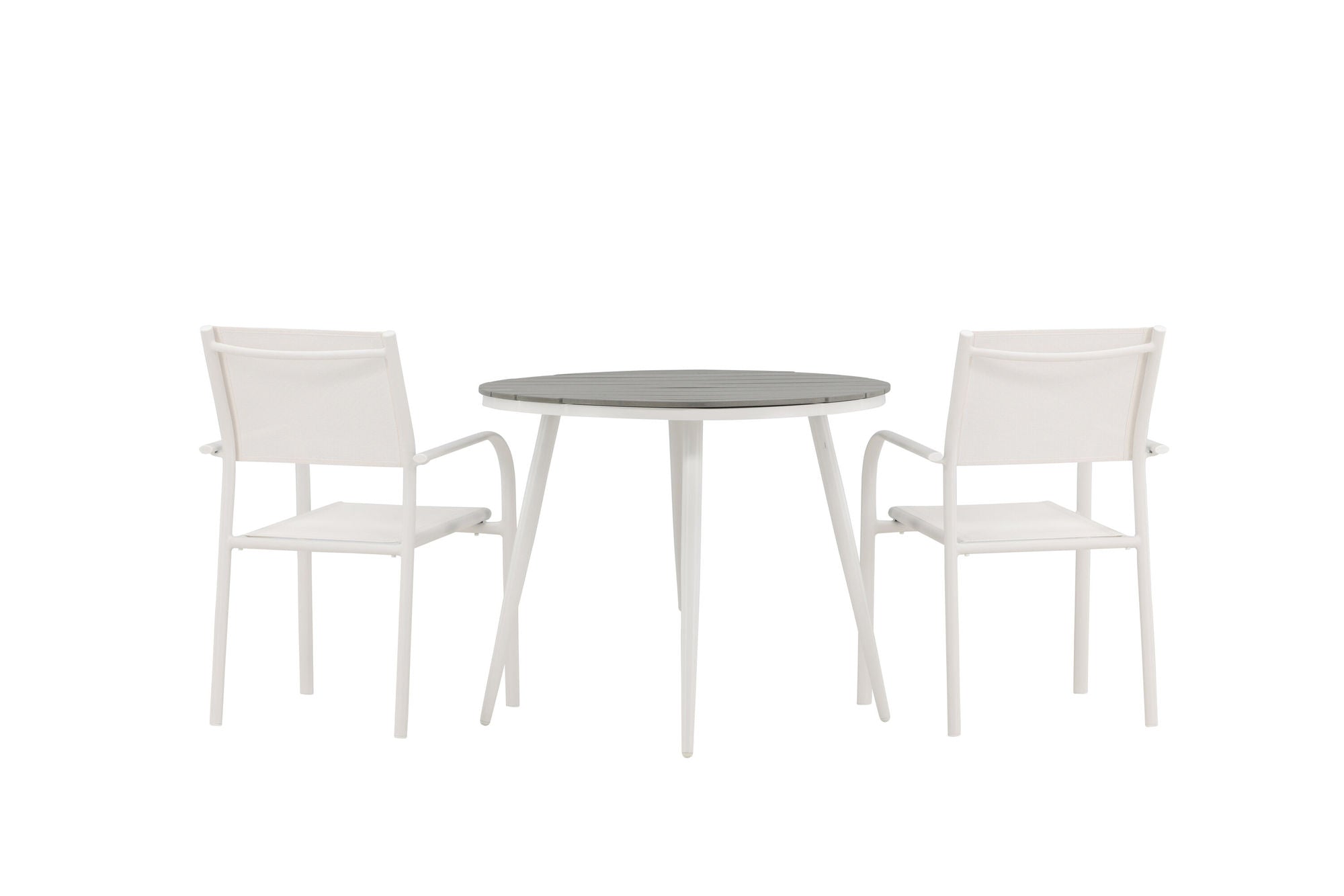 Venture Home Break - spisebord rund- White / Grey - Alu / Aintwood - 90ø _1+ Santorini Arm stol (Stackable) - White Alu / White Textilene _2
