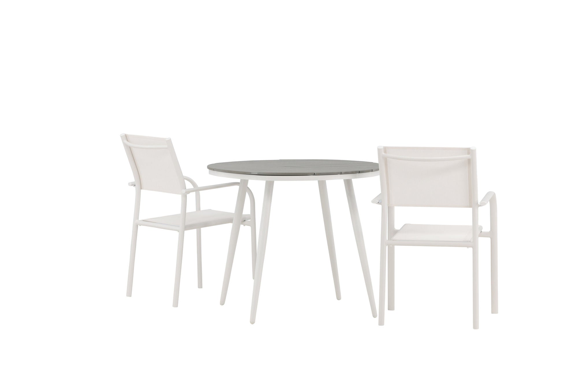 Venture Home Break - spisebord rund- White / Grey - Alu / Aintwood - 90ø _1+ Santorini Arm stol (Stackable) - White Alu / White Textilene _2