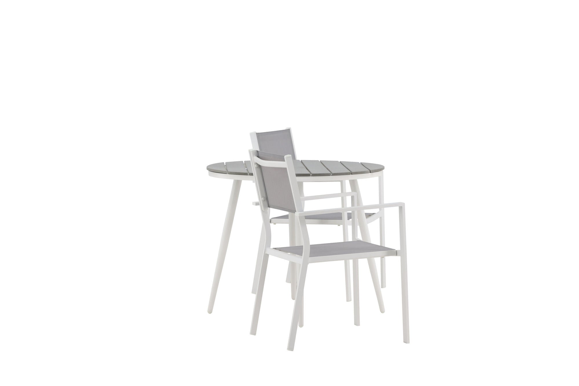 Venture Home Break - spisebord rund- White / Grey - Alu / Aintwood - 90ø _1+ Copacabana Stacking stol - White/Grey _2