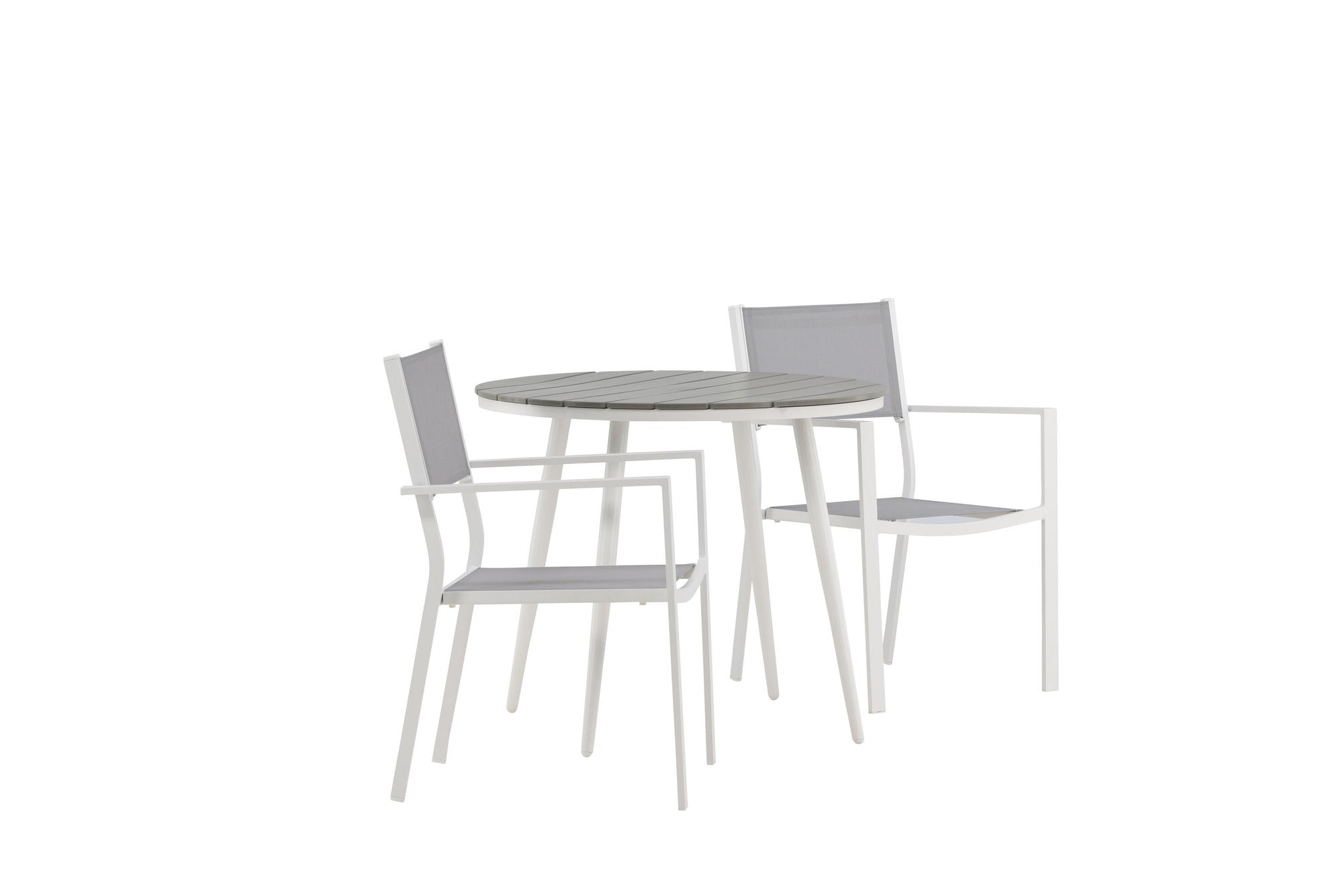 Venture Home Break - spisebord rund- White / Grey - Alu / Aintwood - 90ø _1+ Copacabana Stacking stol - White/Grey _2