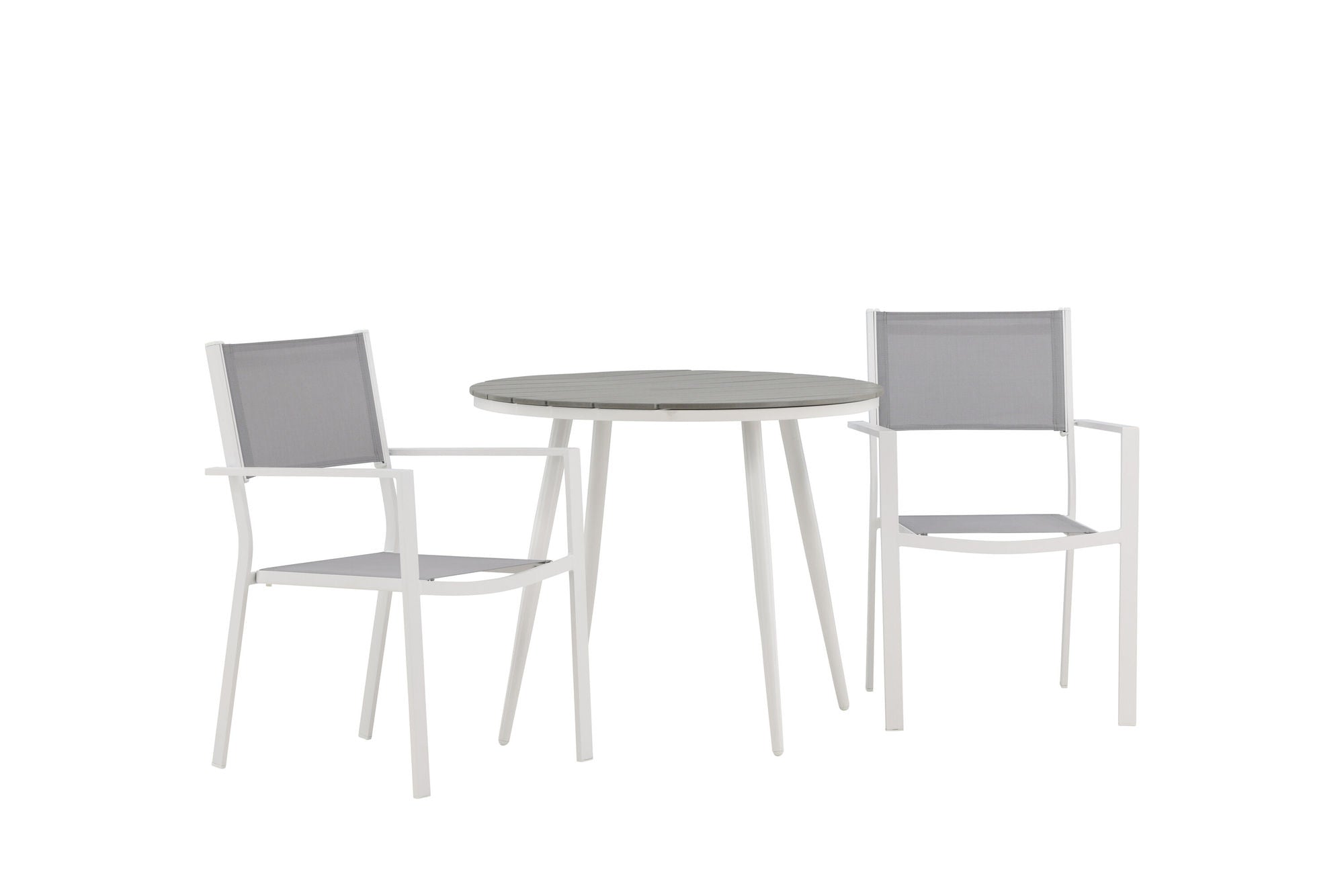 Venture Home Break - spisebord rund- White / Grey - Alu / Aintwood - 90ø _1+ Copacabana Stacking stol - White/Grey _2