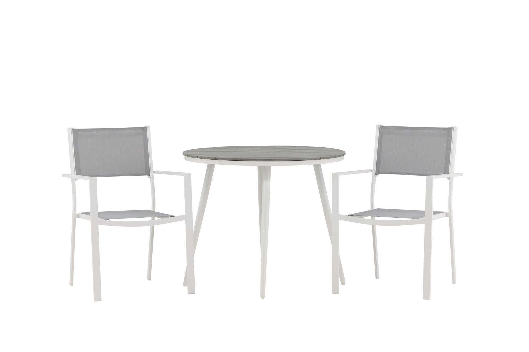 Venture Home Break - spisebord rund- White / Grey - Alu / Aintwood - 90ø _1+ Copacabana Stacking stol - White/Grey _2