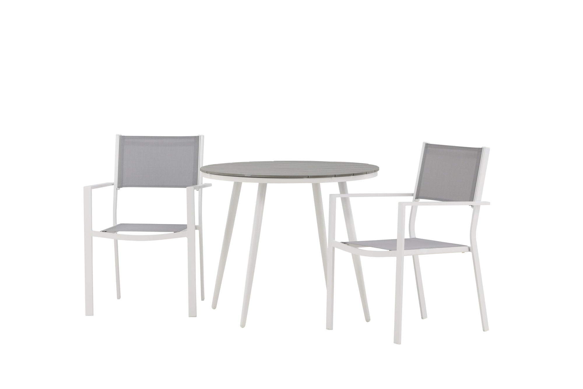 Venture Home Break - spisebord rund- White / Grey - Alu / Aintwood - 90ø _1+ Copacabana Stacking stol - White/Grey _2