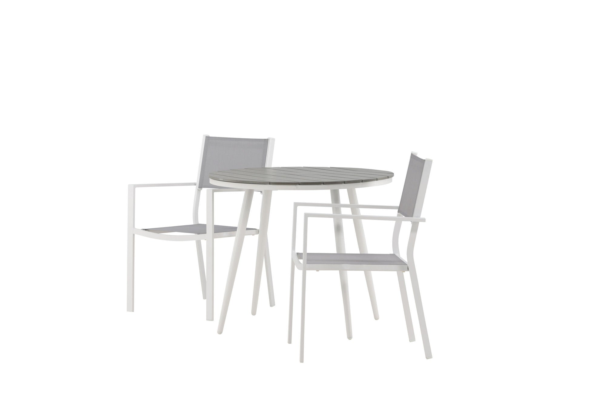 Venture Home Break - spisebord rund- White / Grey - Alu / Aintwood - 90ø _1+ Copacabana Stacking stol - White/Grey _2