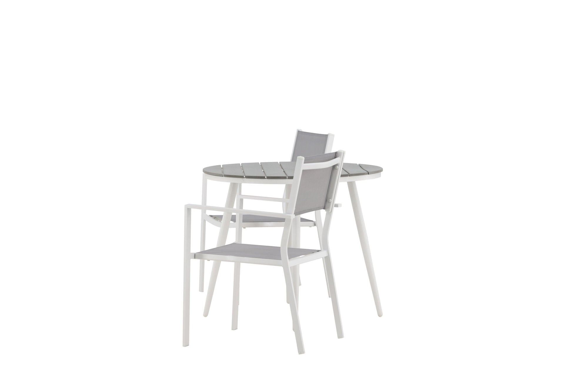 Venture Home Break - spisebord rund- White / Grey - Alu / Aintwood - 90ø _1+ Copacabana Stacking stol - White/Grey _2