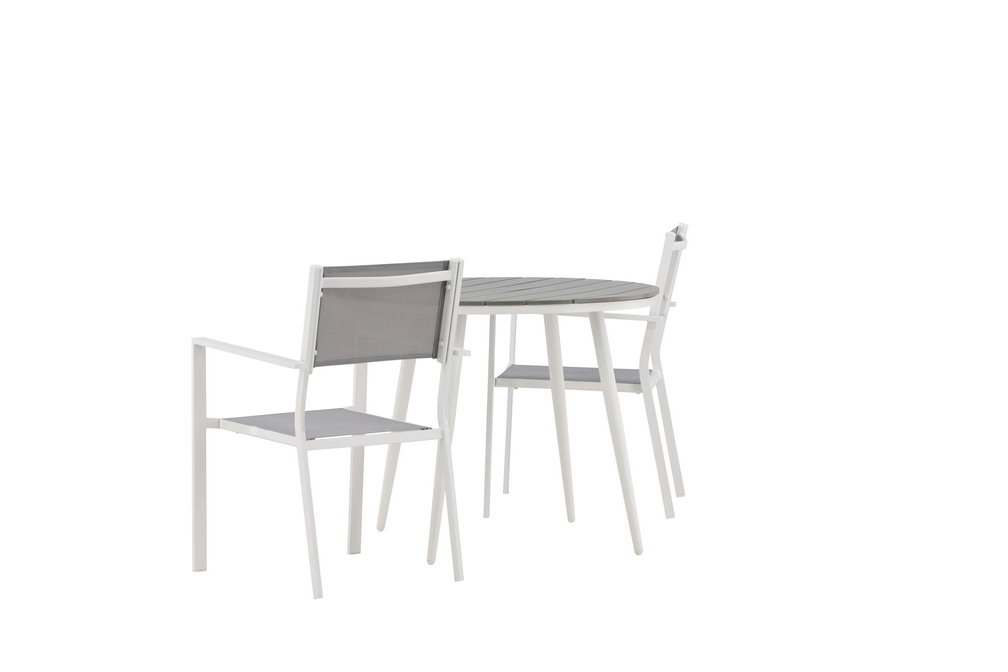 Venture Home Break - spisebord rund- White / Grey - Alu / Aintwood - 90ø _1+ Copacabana Stacking stol - White/Grey _2