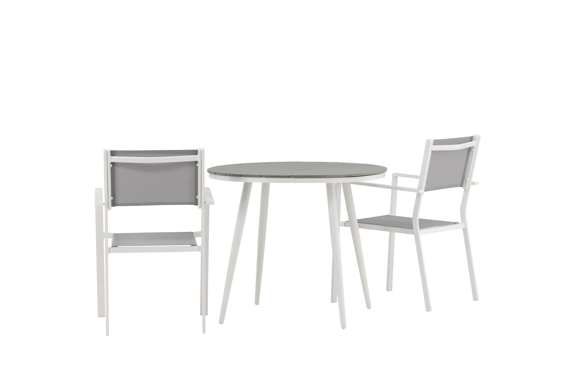 Venture Home Break - spisebord rund- White / Grey - Alu / Aintwood - 90ø _1+ Copacabana Stacking stol - White/Grey _2
