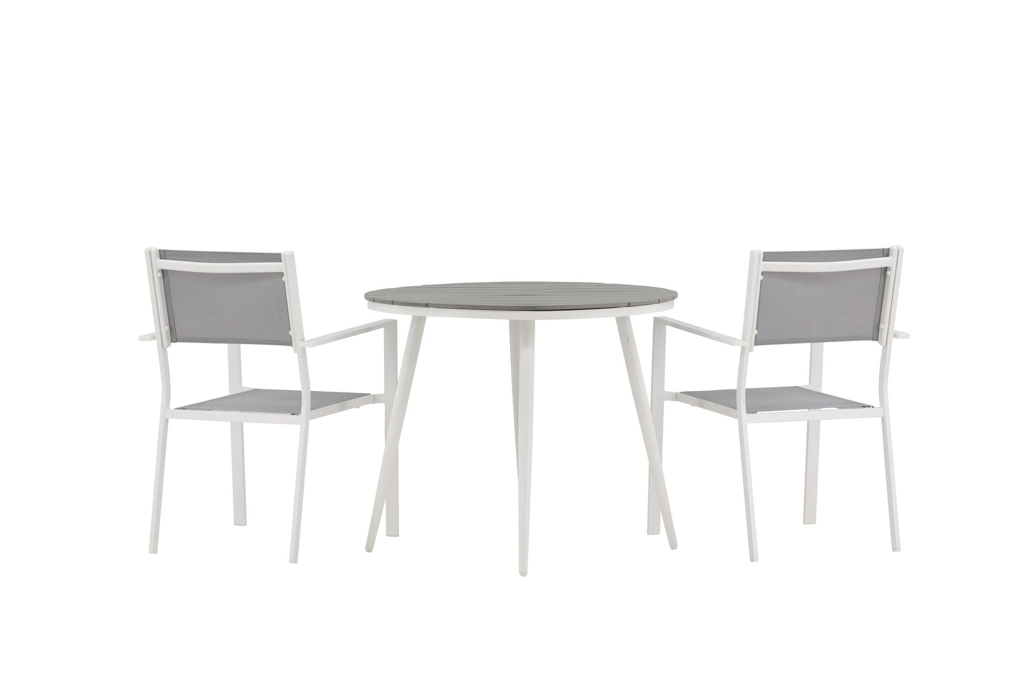 Venture Home Break - spisebord rund- White / Grey - Alu / Aintwood - 90ø _1+ Copacabana Stacking stol - White/Grey _2