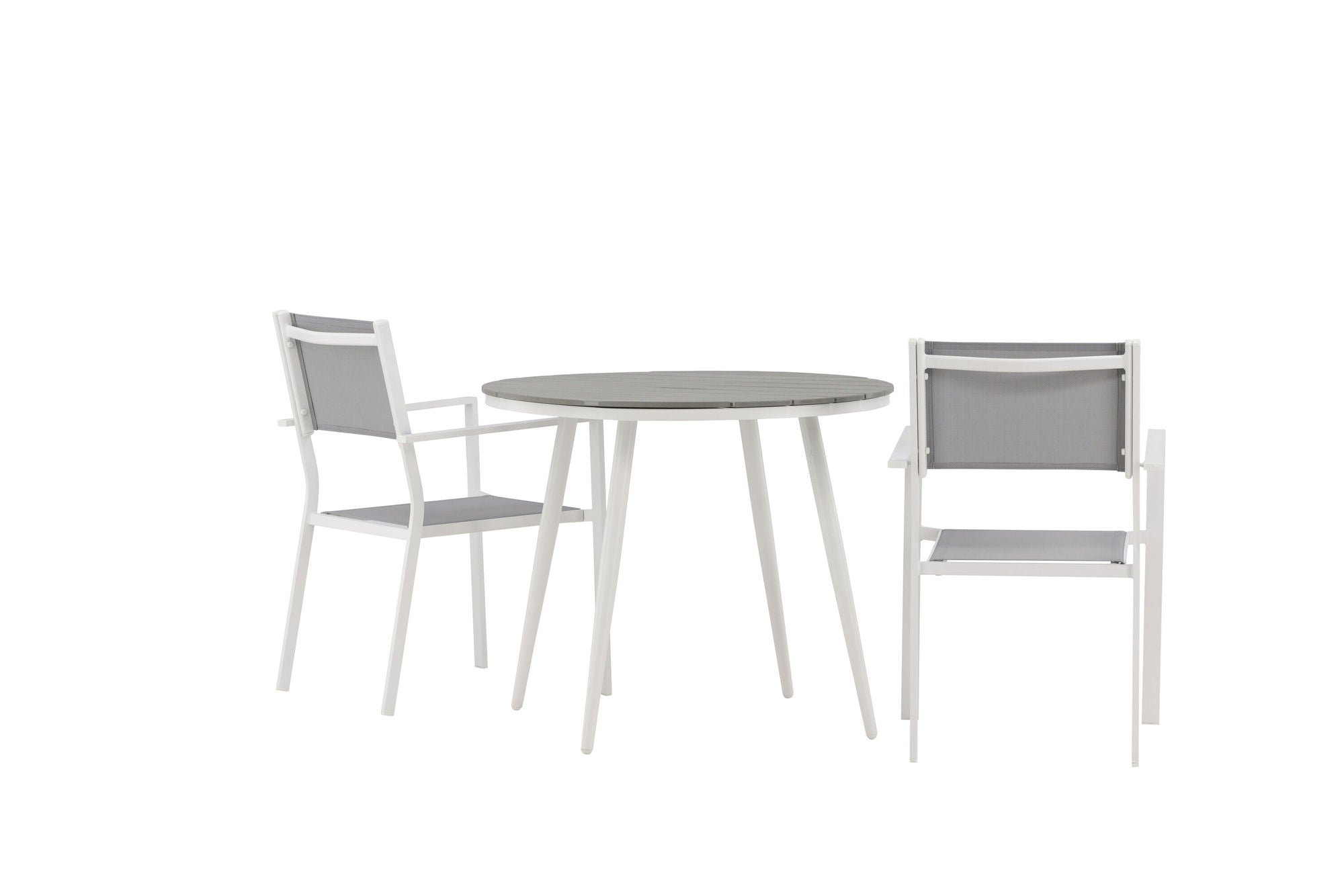 Venture Home Break - spisebord rund- White / Grey - Alu / Aintwood - 90ø _1+ Copacabana Stacking stol - White/Grey _2