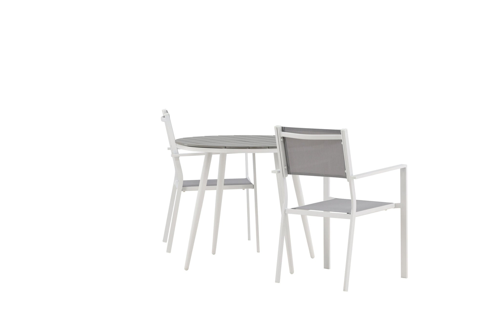 Venture Home Break - spisebord rund- White / Grey - Alu / Aintwood - 90ø _1+ Copacabana Stacking stol - White/Grey _2